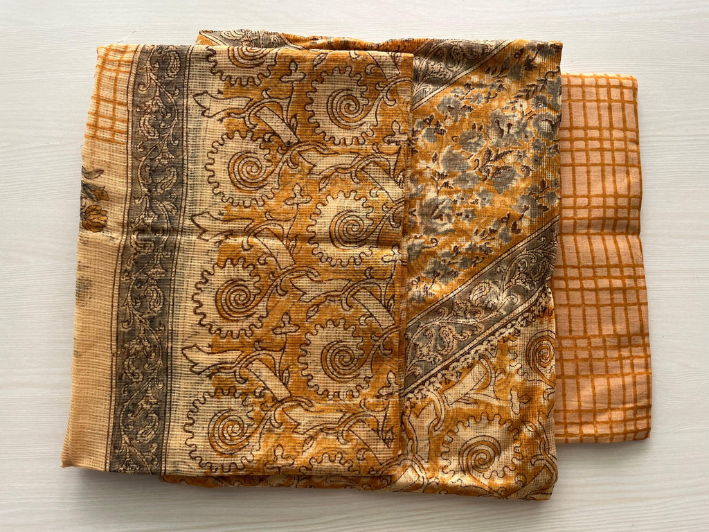 Hand Block Print Inspired Full Net Kota Suit Amber Heritage