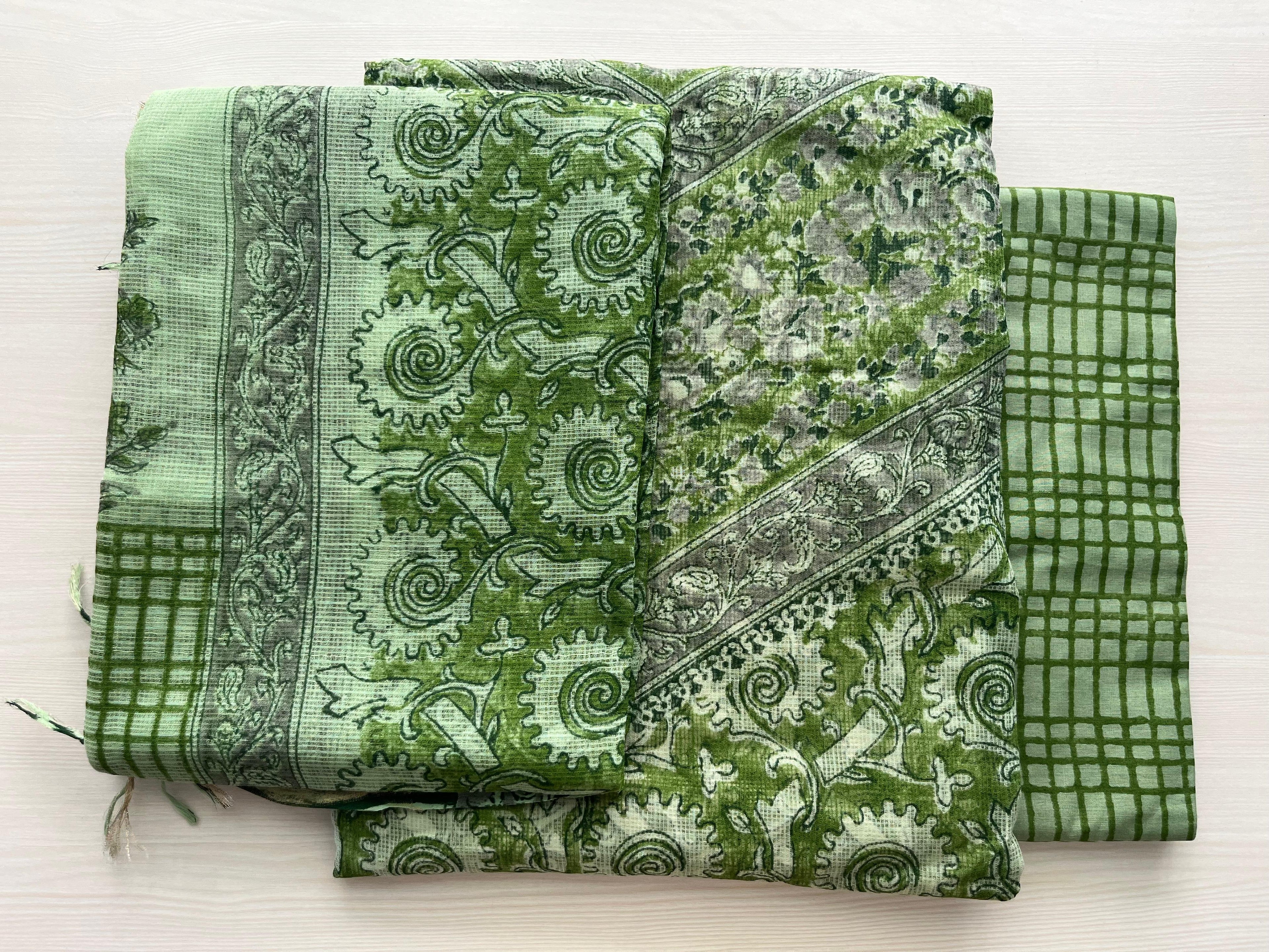 Hand Block Print Inspired Full Net Kota Suit Fern Whisper