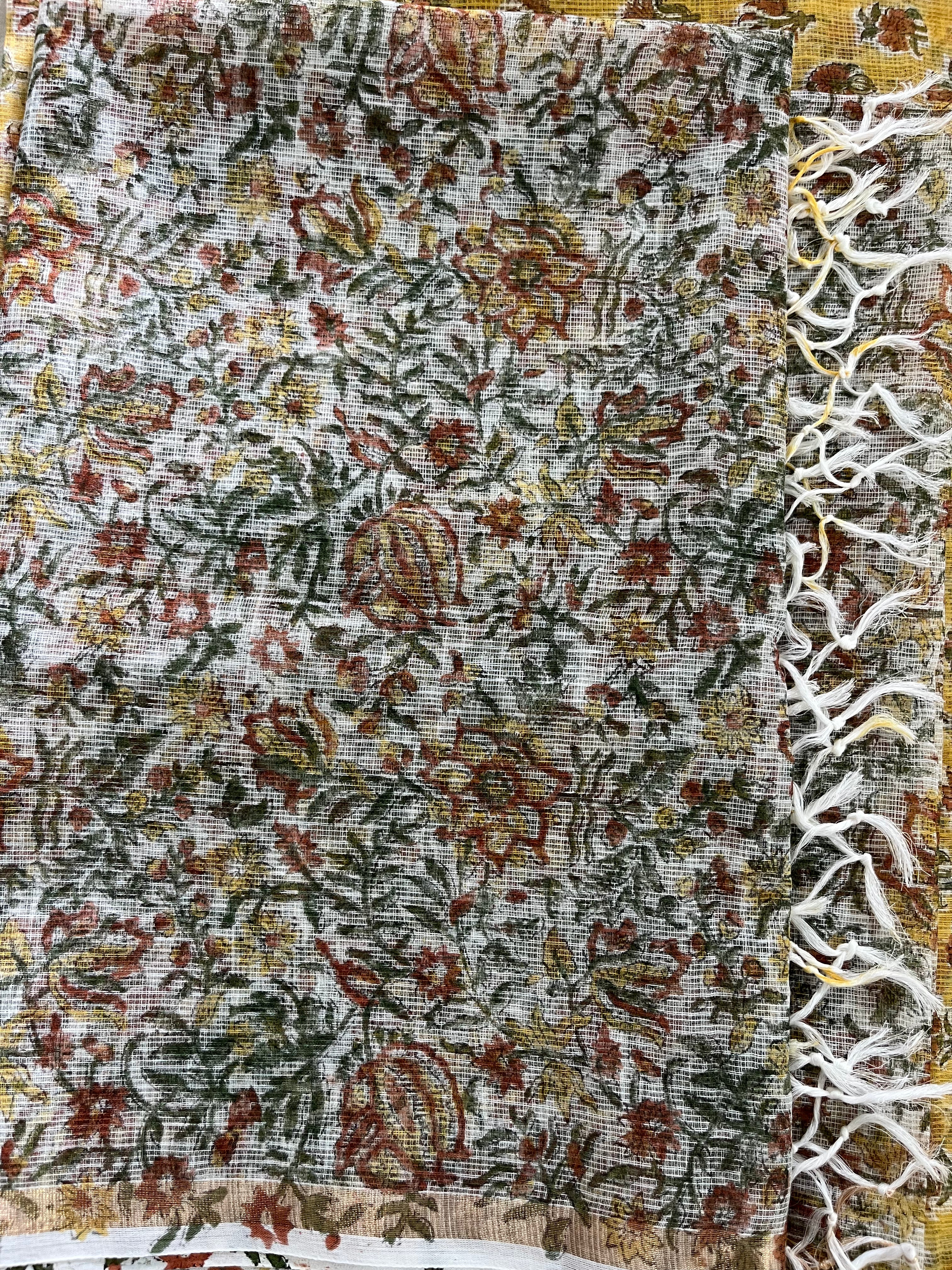 Hand Block Printed Full Kota Suit Yellow Garden