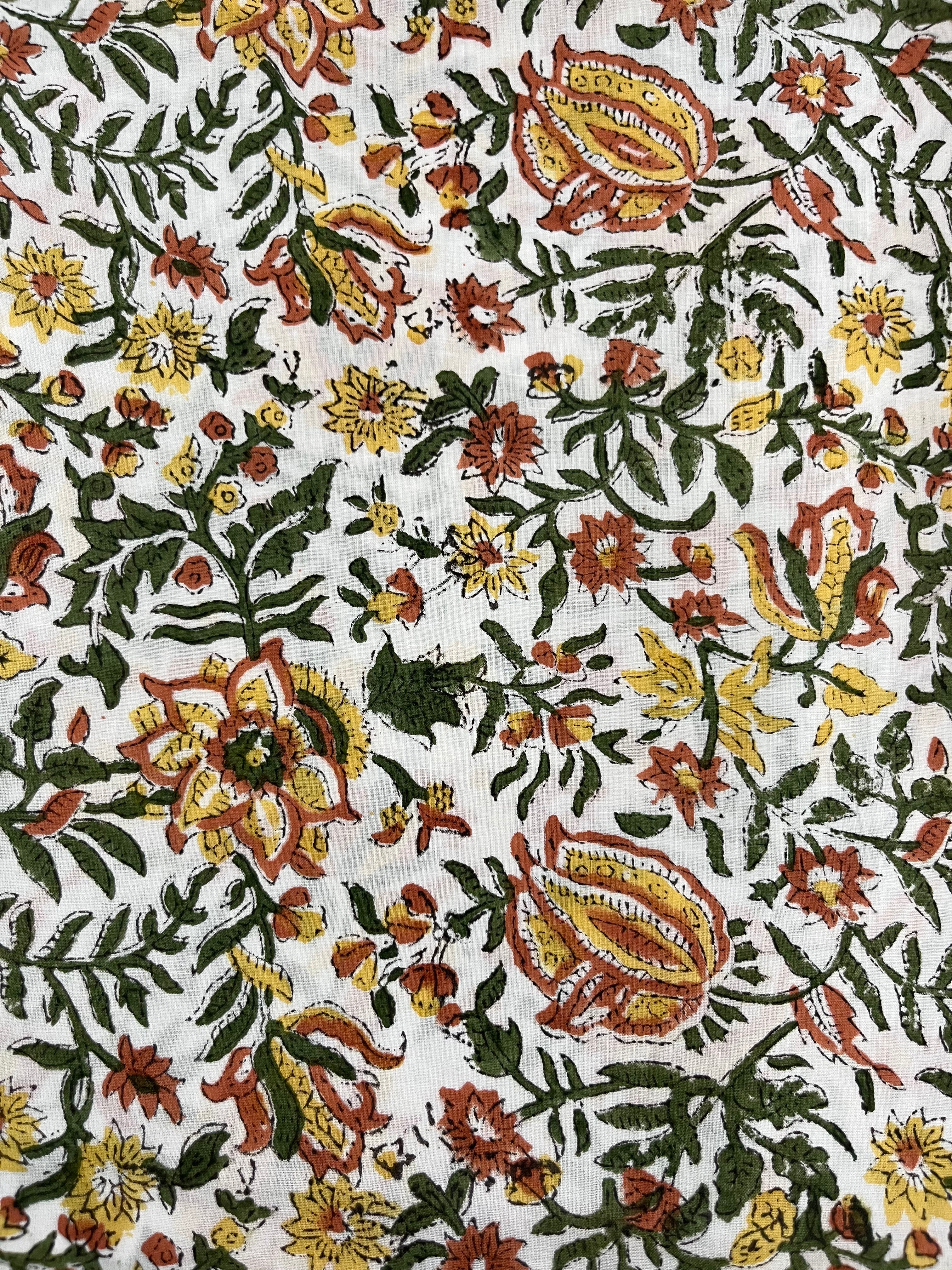Hand Block Printed Full Kota Suit Yellow Garden