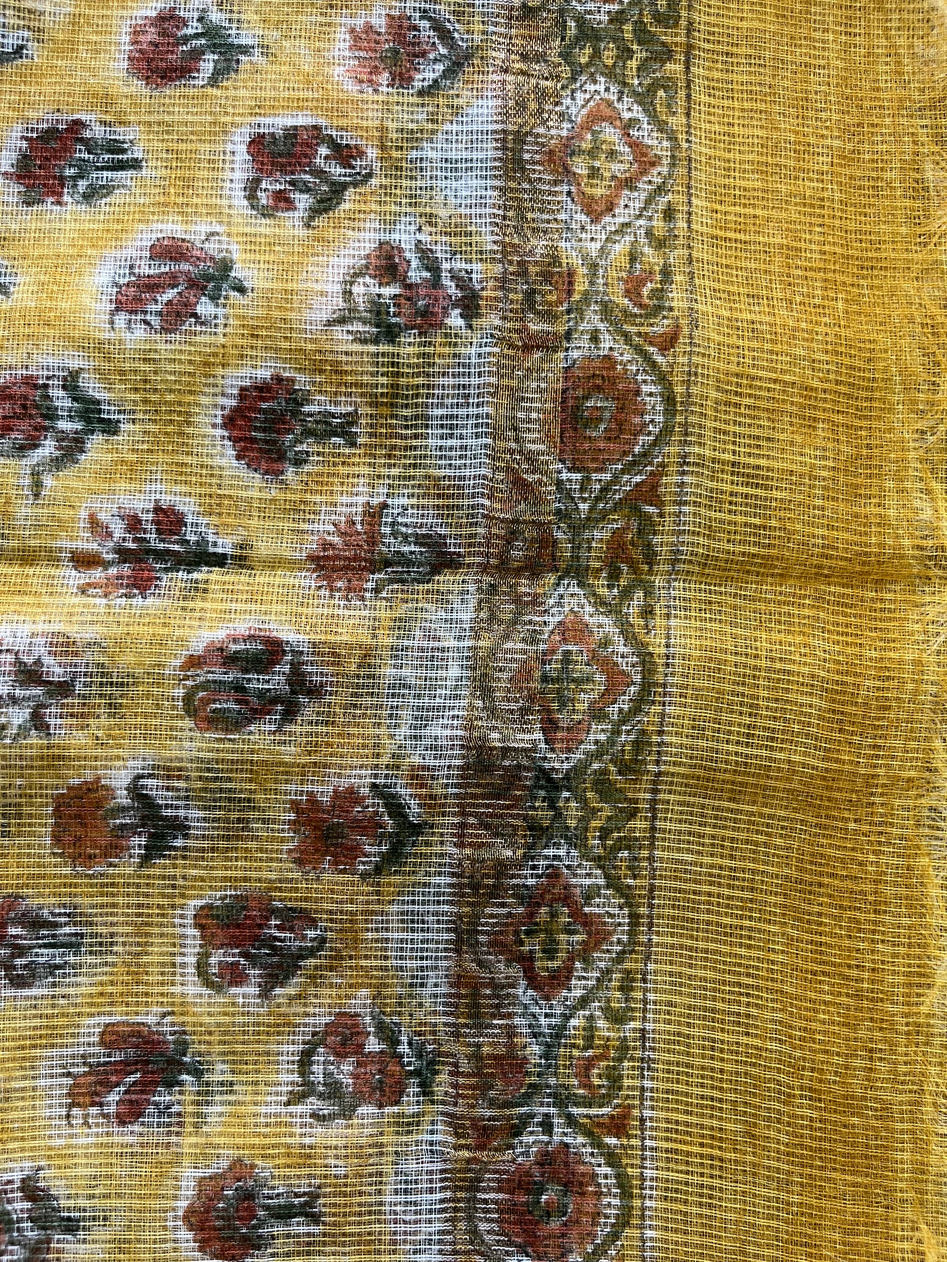 Hand Block Printed Full Kota Suit Yellow Garden