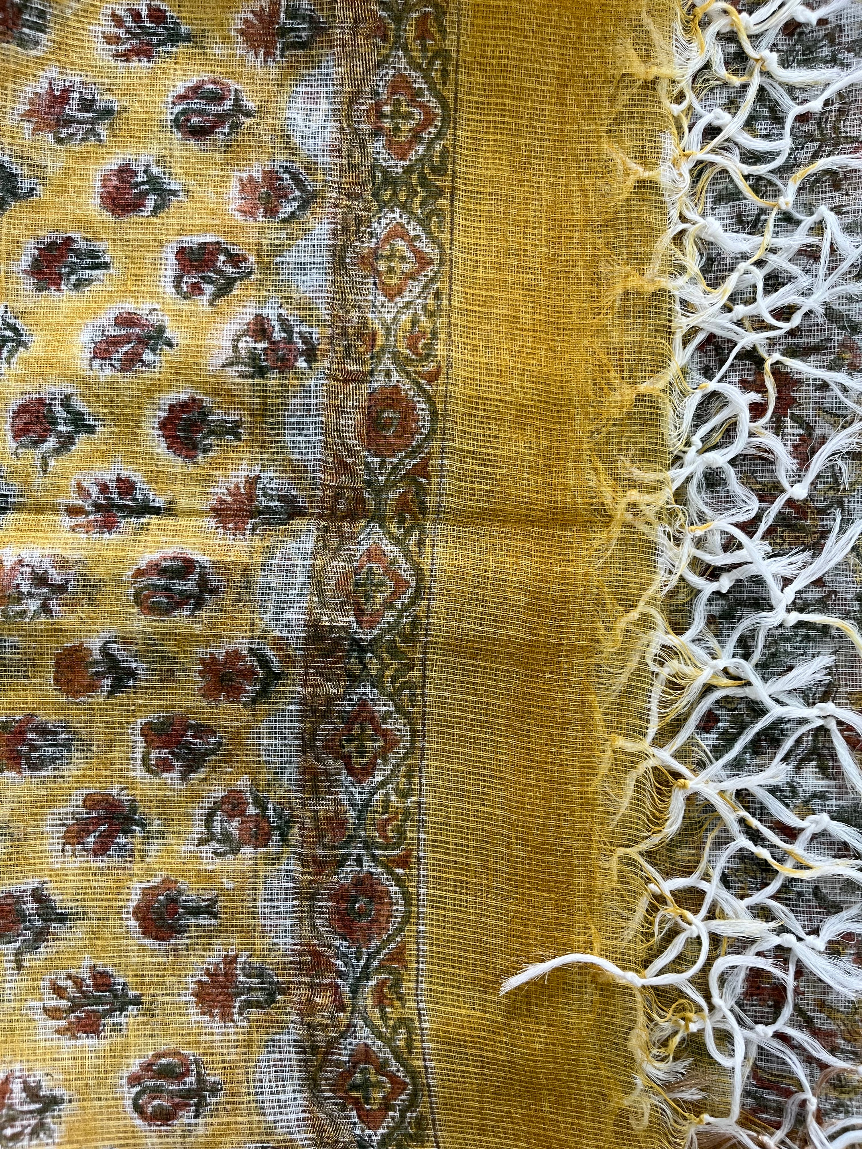 Hand Block Printed Full Kota Suit Yellow Garden