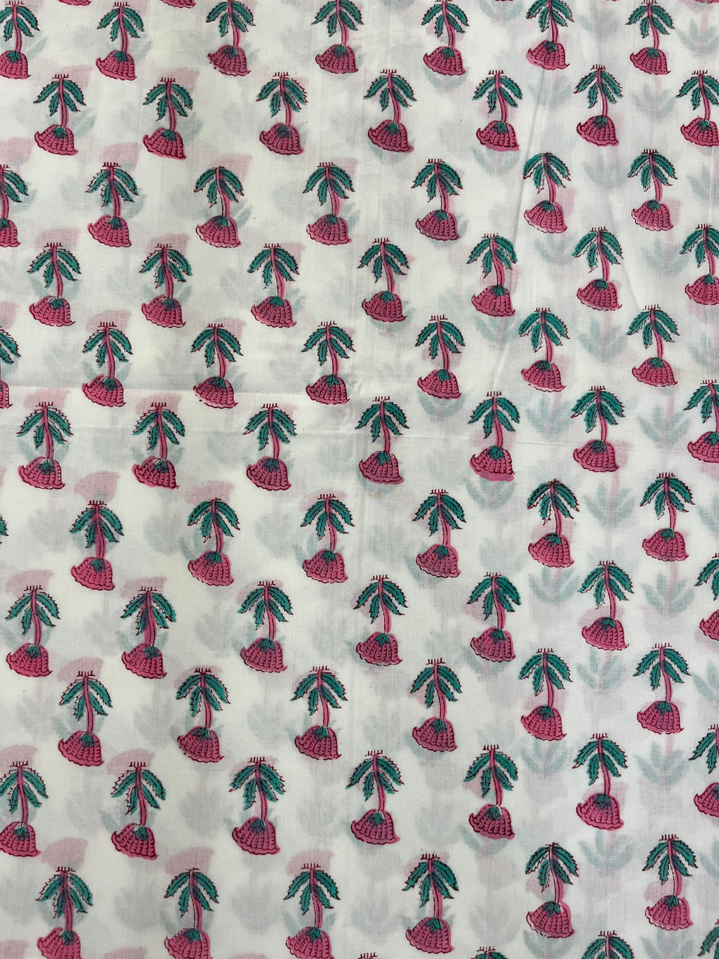 Hand Block Printed Cotton Suit with Cotton Kota Doria Dupatta Pink Green