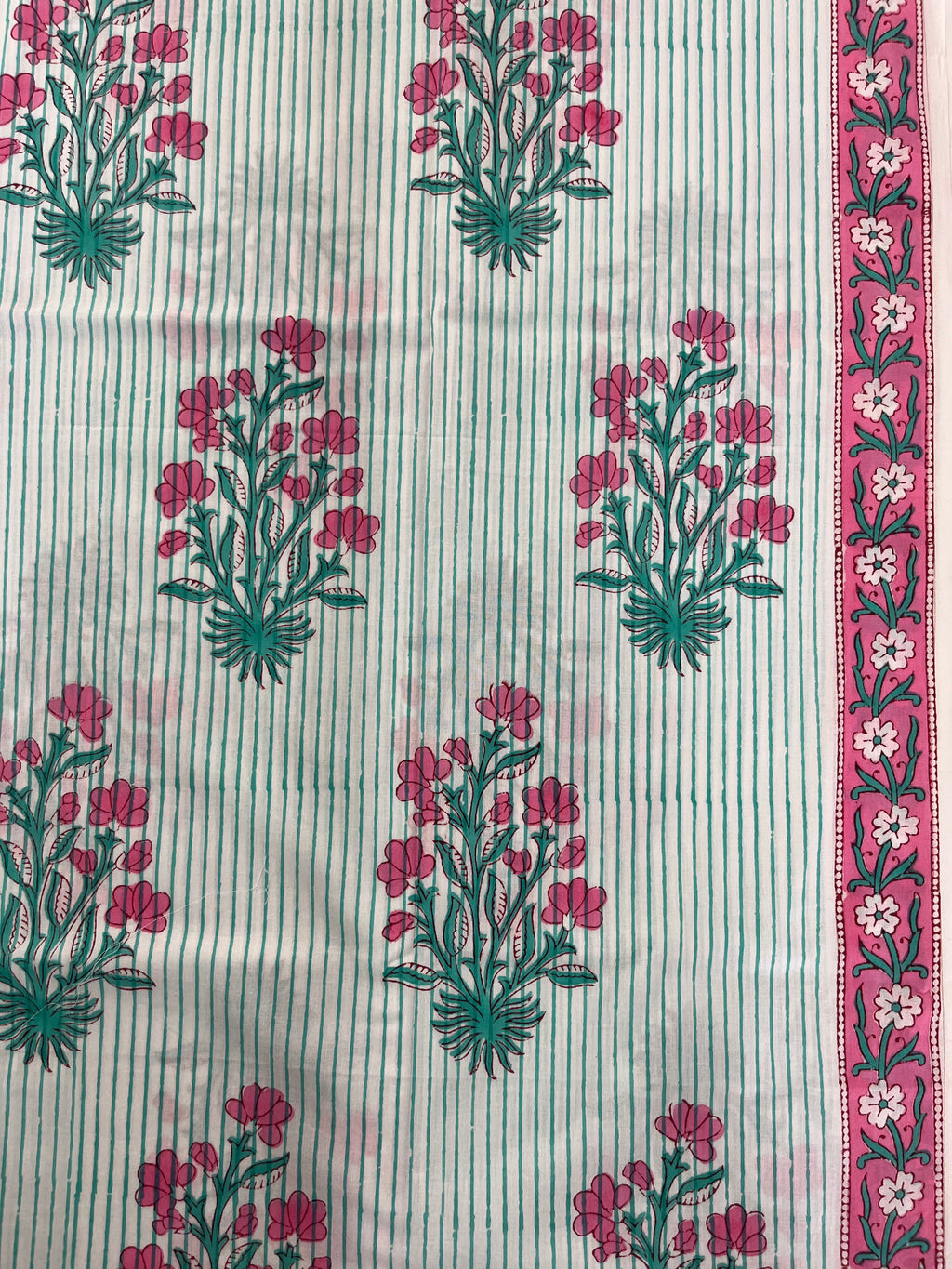 Hand Block Printed Cotton Suit with Cotton Kota Doria Dupatta Pink Green