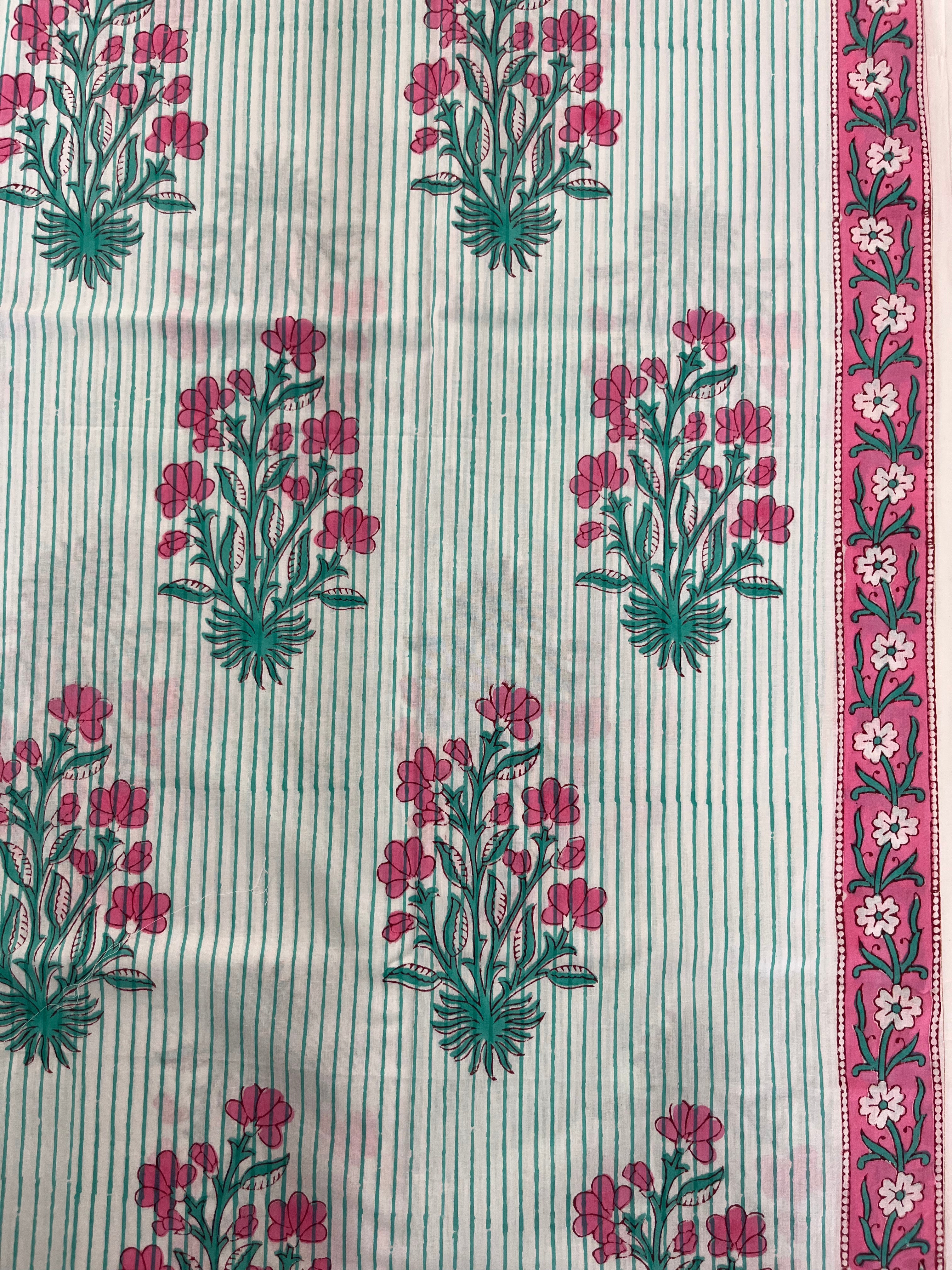 Hand Block Printed Cotton Suit with Cotton Kota Doria Dupatta Pink Green