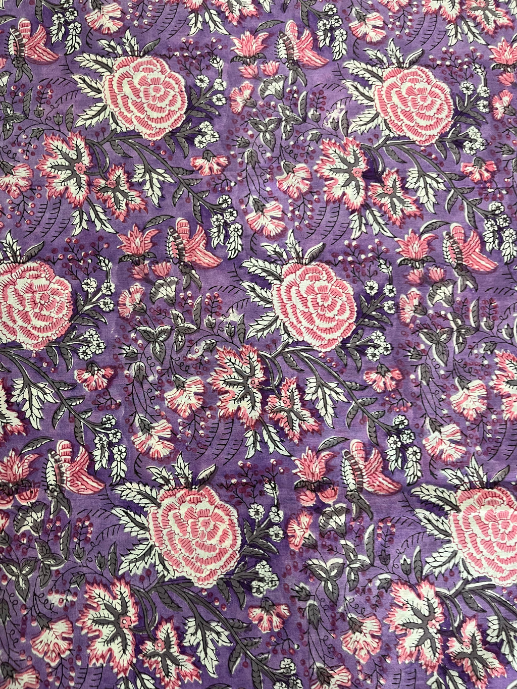 Hand Block Printed Cotton Suit with Cotton Kota Doria Dupatta Purple Pink