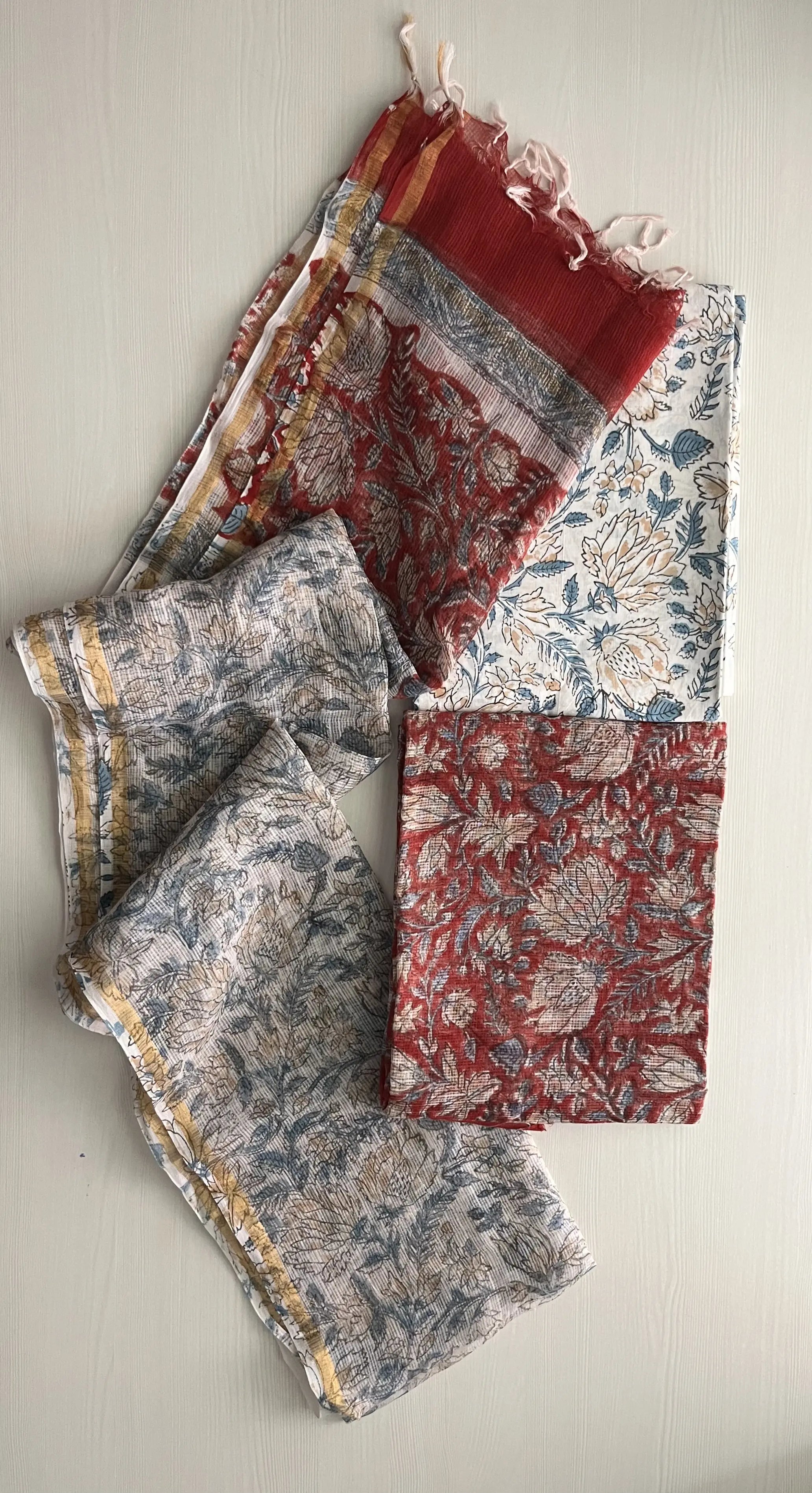Hand Block Printed Full Kota Suit Red Flora