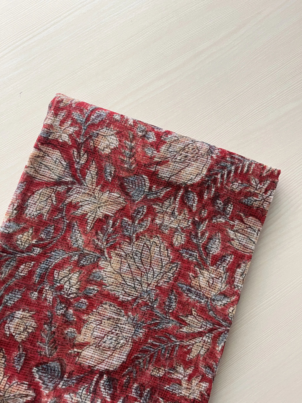 Hand Block Printed Full Kota Suit Red Flora