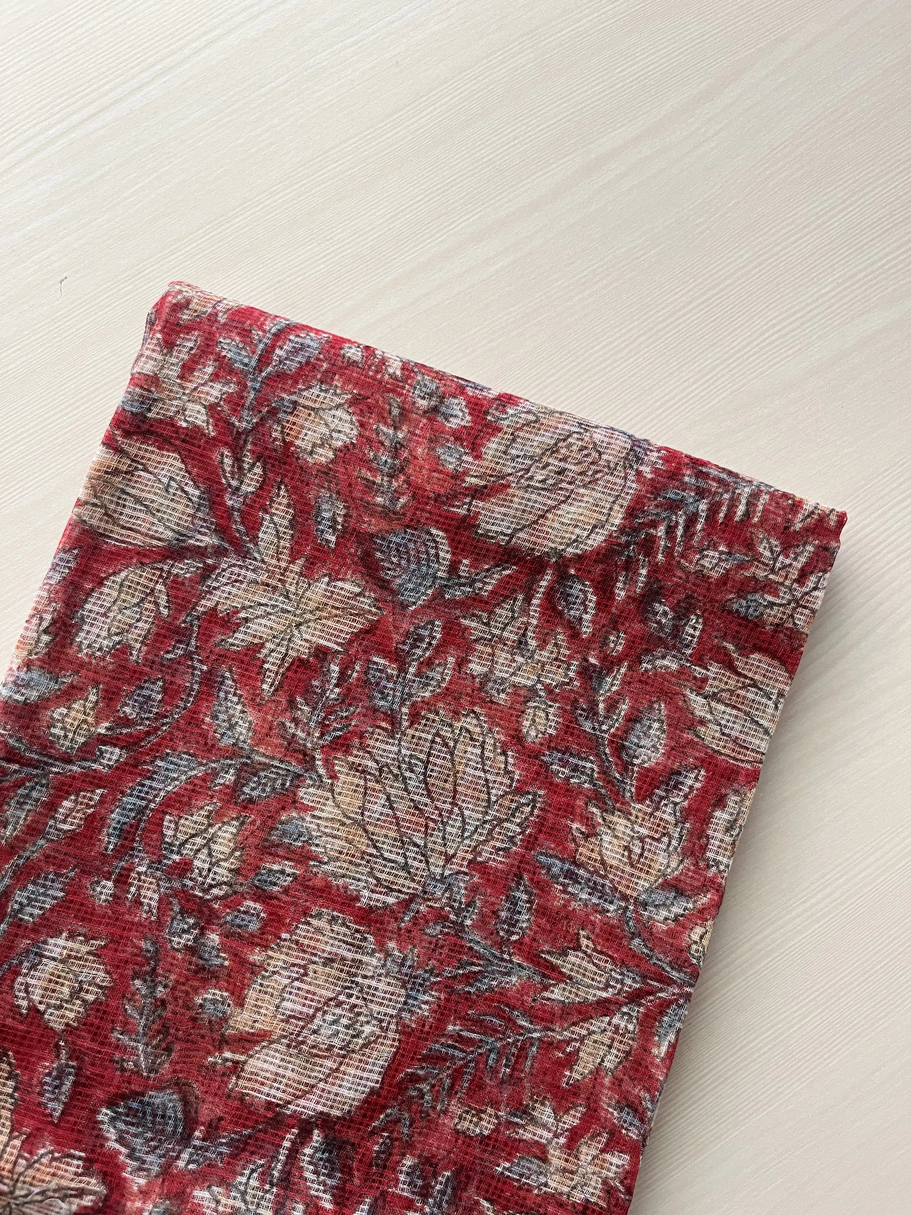 Hand Block Printed Full Kota Suit Red Flora
