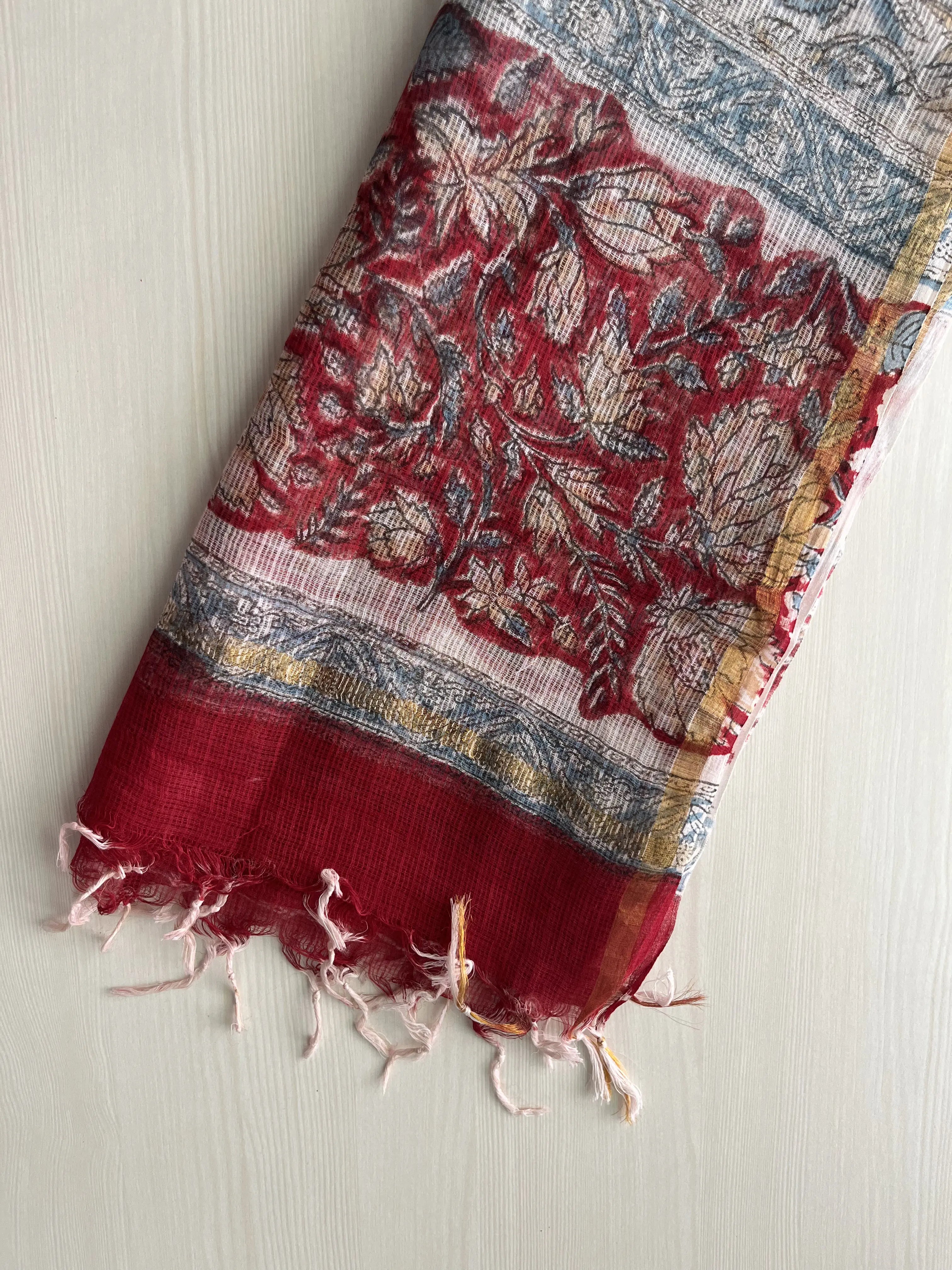 Hand Block Printed Full Kota Suit Red Flora