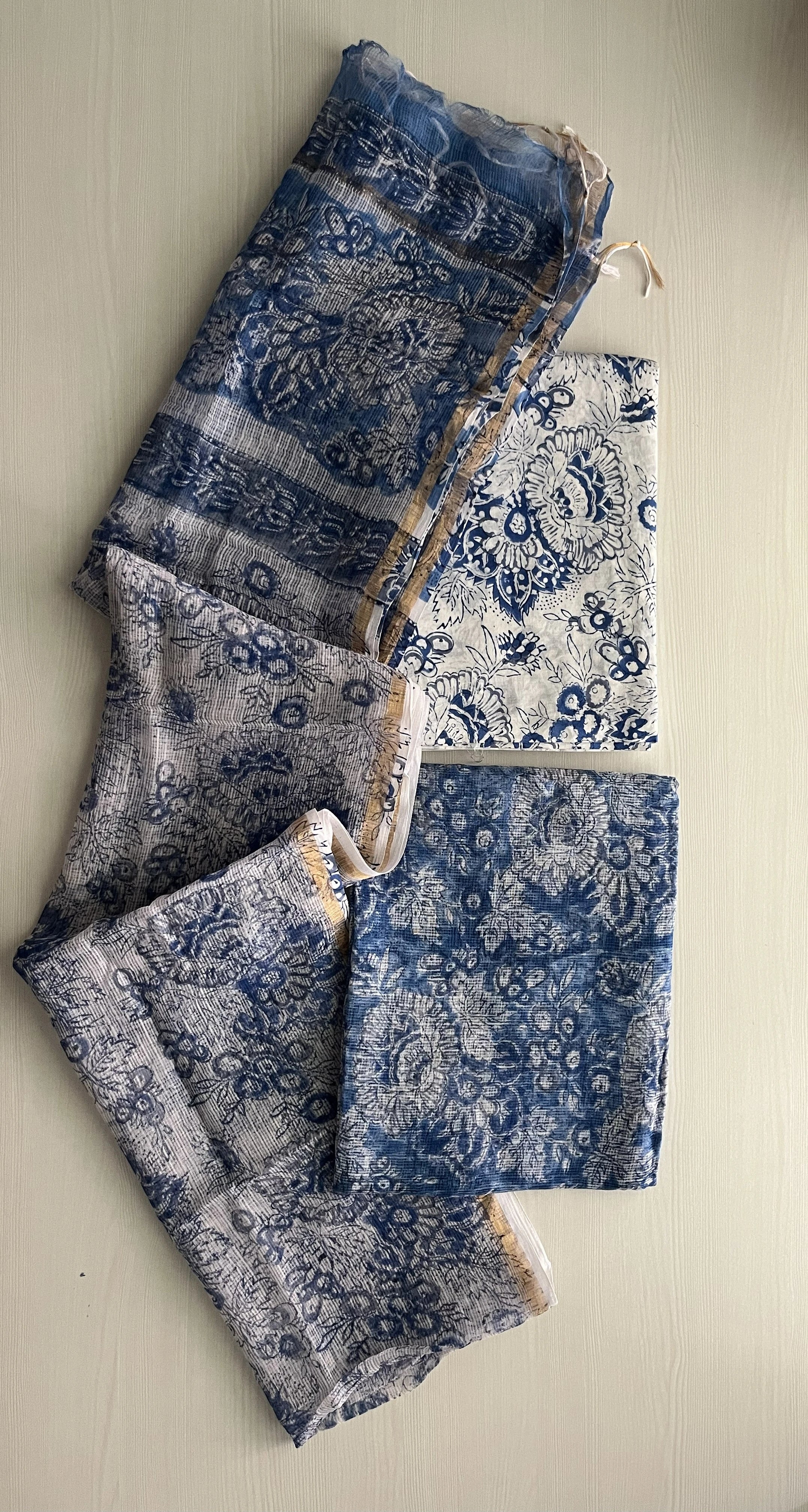 Hand Block Printed Full Kota Suit Azure Garden