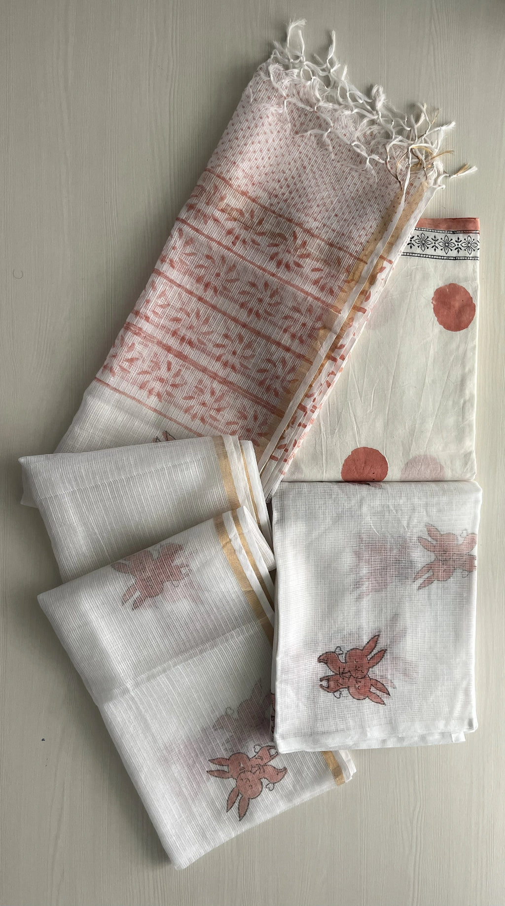 Hand Block Printed Full Kota Suit Peach Breeze