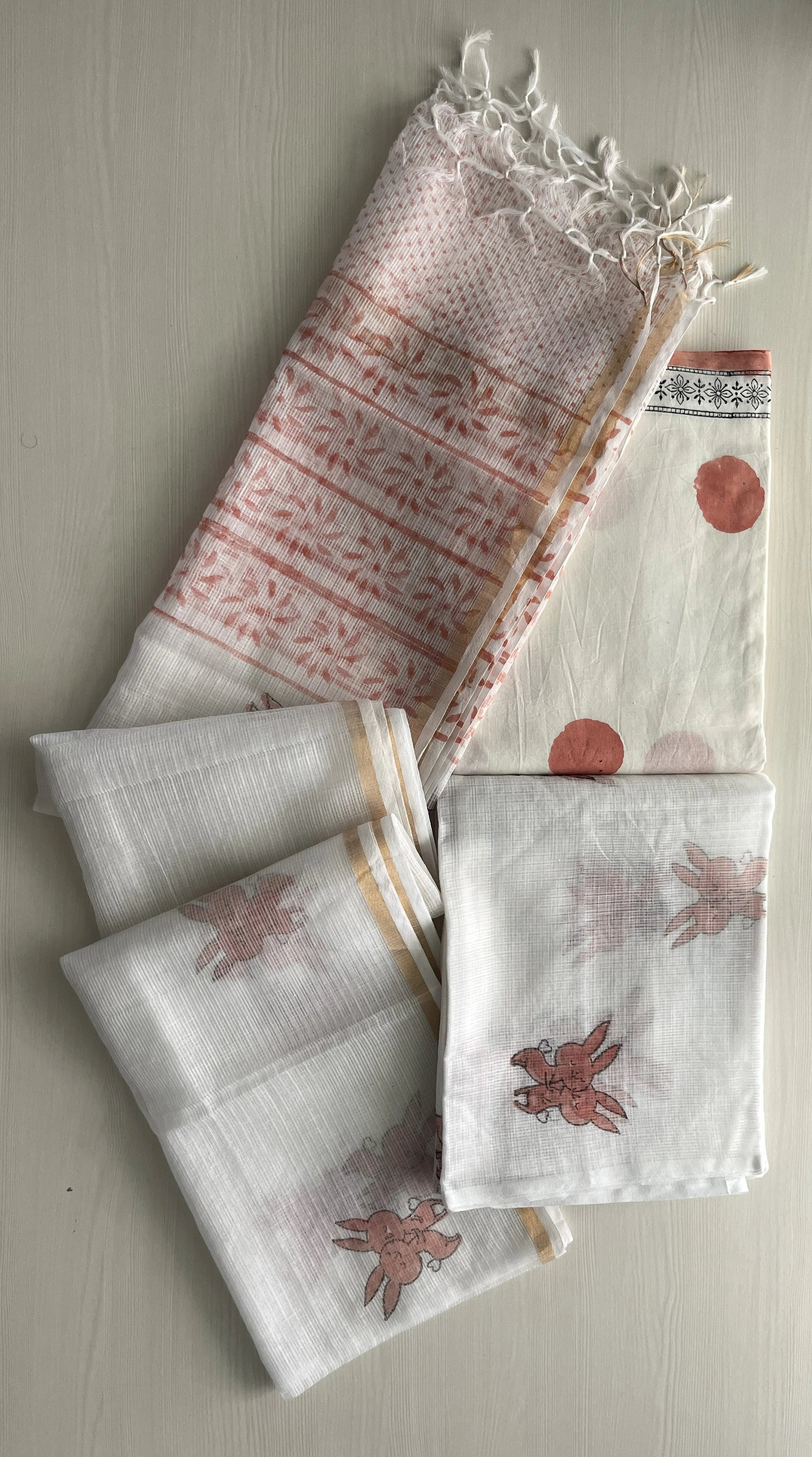 Hand Block Printed Full Kota Suit Peach Breeze
