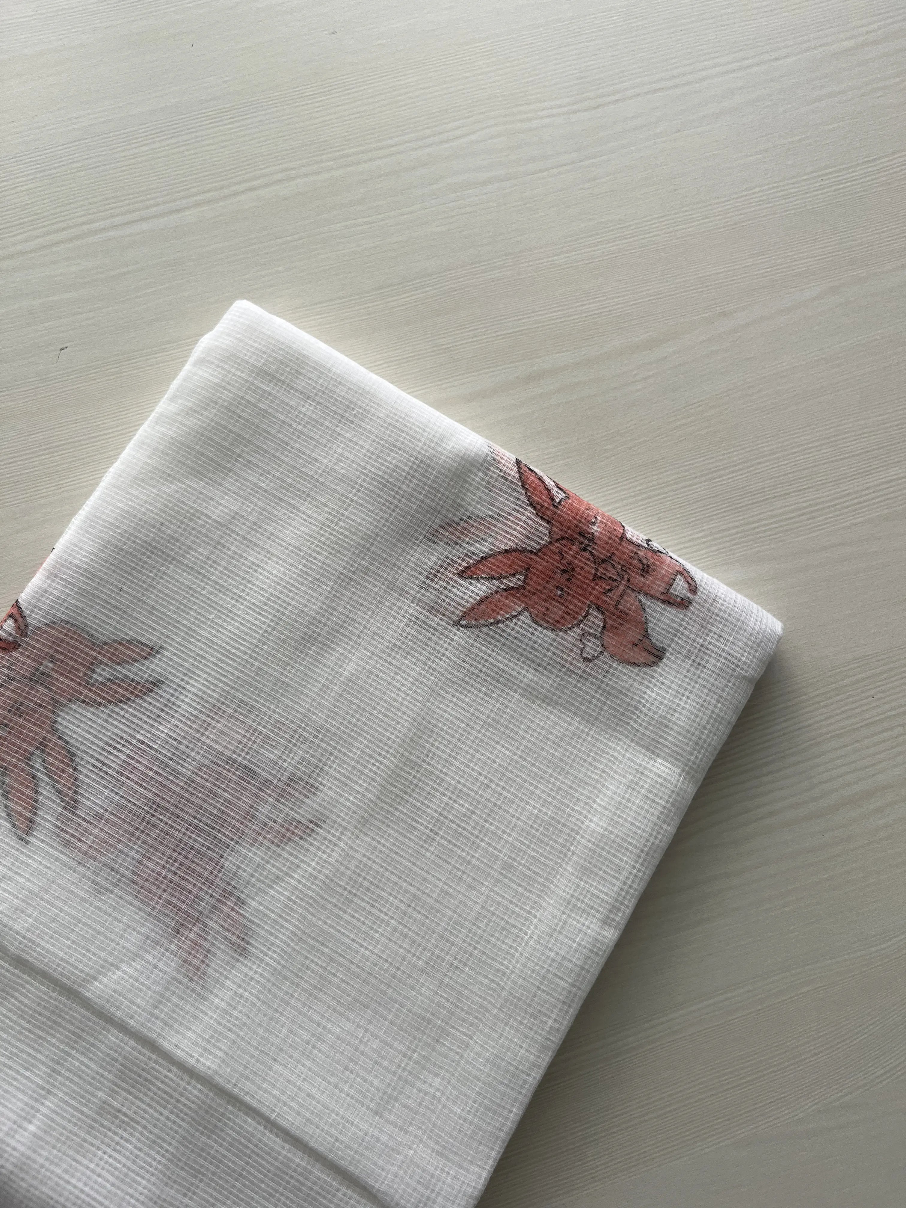 Hand Block Printed Full Kota Suit Peach Breeze