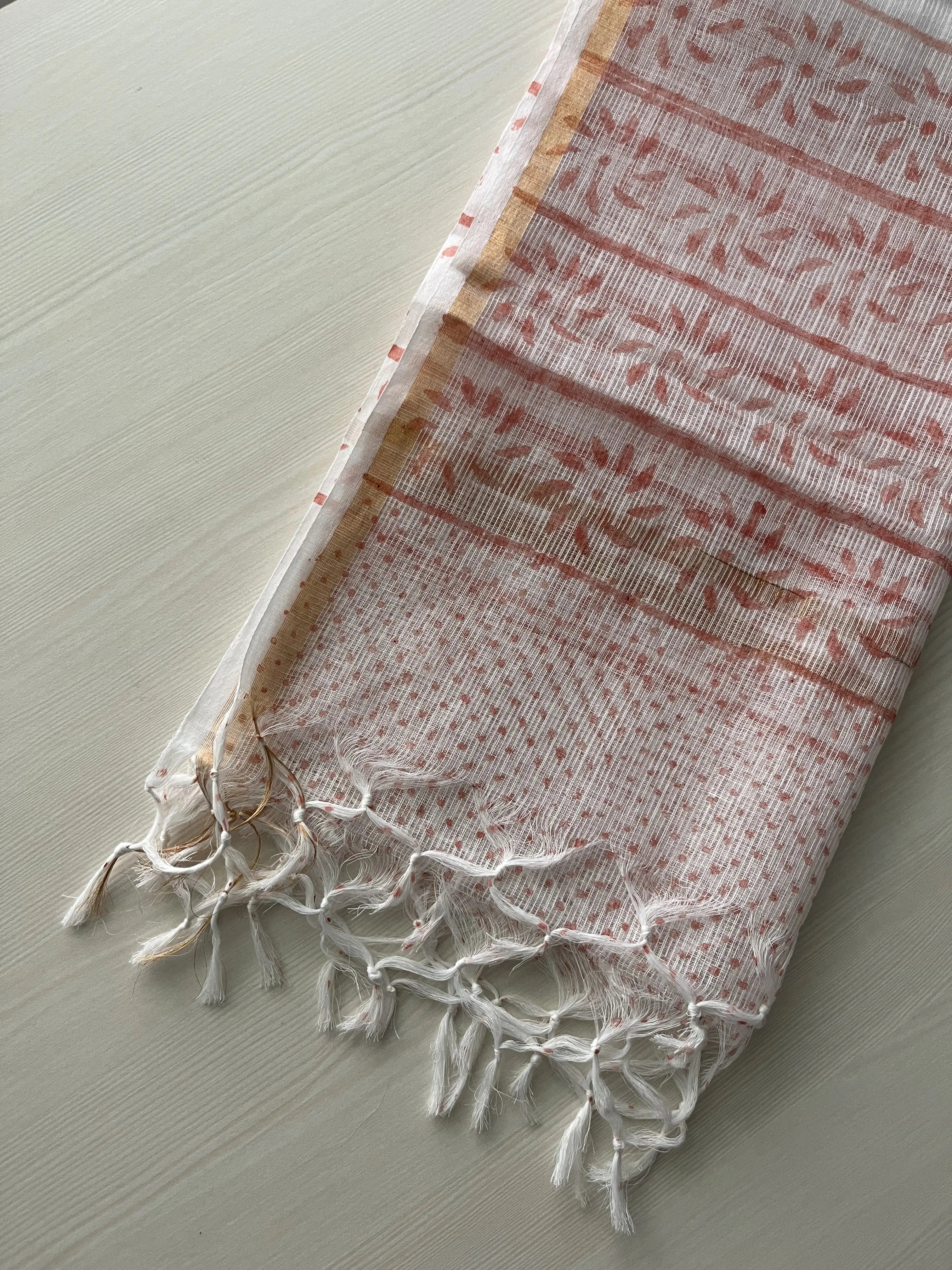 Hand Block Printed Full Kota Suit Peach Breeze
