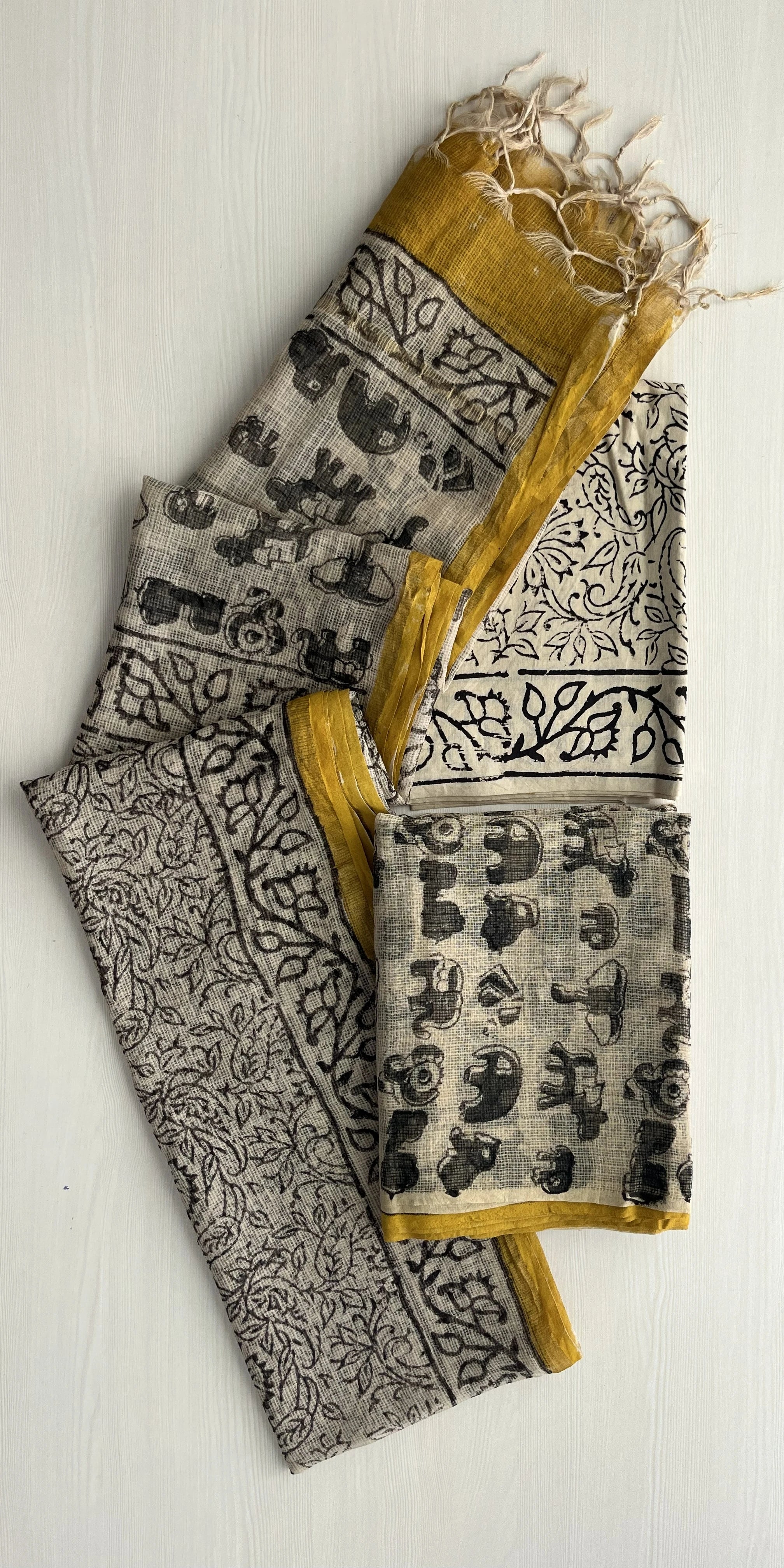 Hand Block Printed Full Kota Suit Elegant Cream