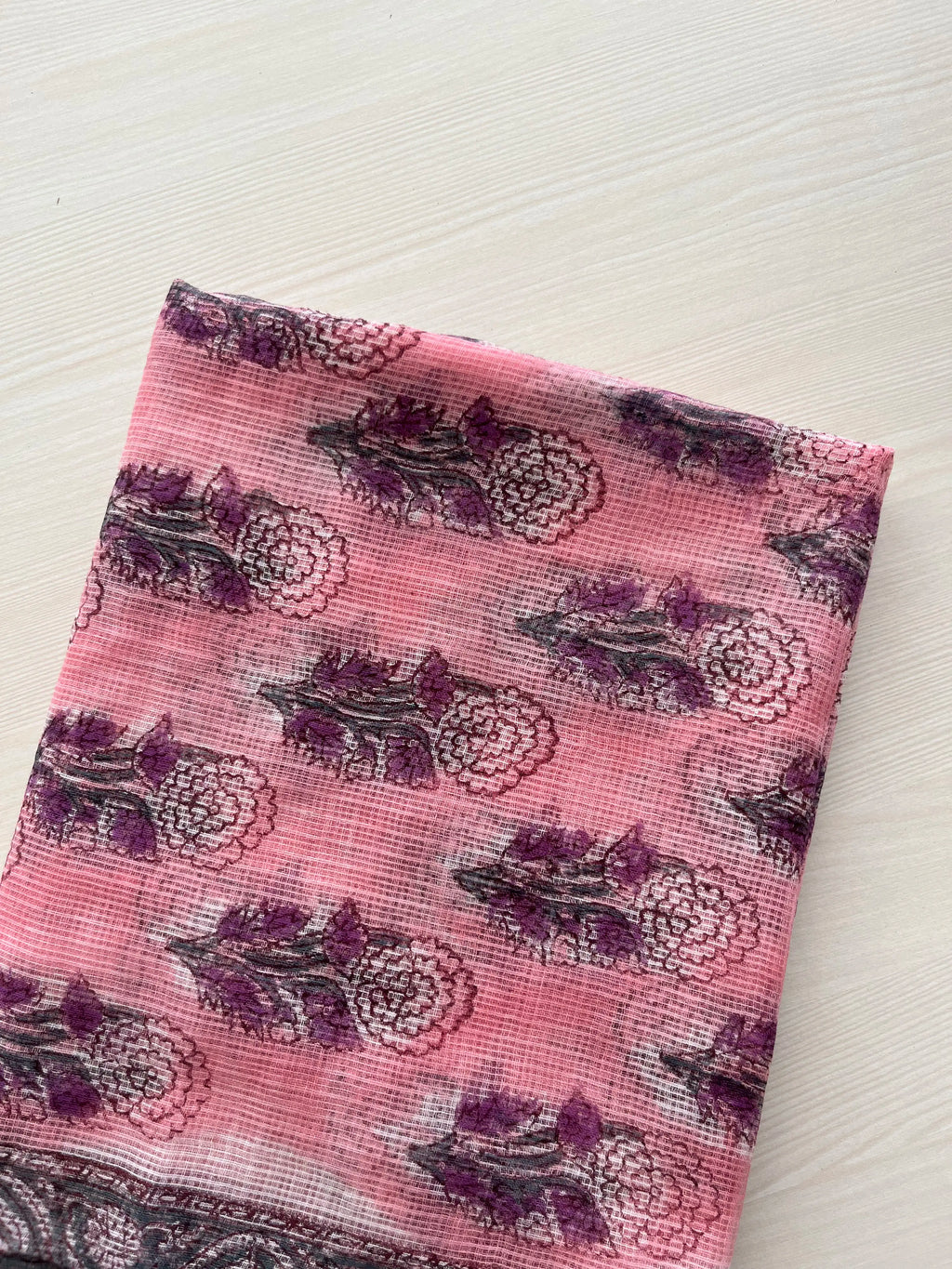 Hand Block Printed Full Kota Suit Pink Flora