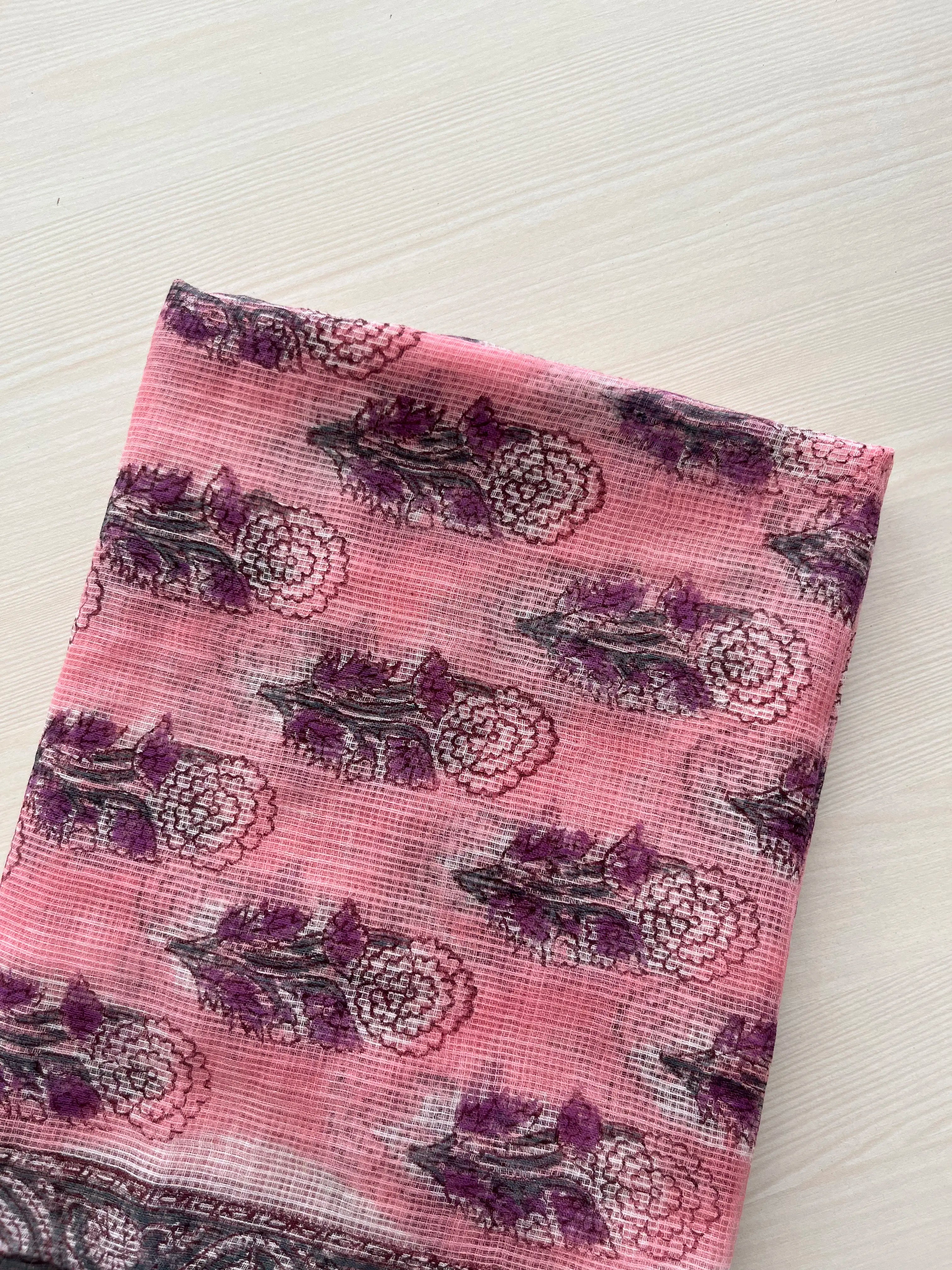 Hand Block Printed Full Kota Suit Pink Flora
