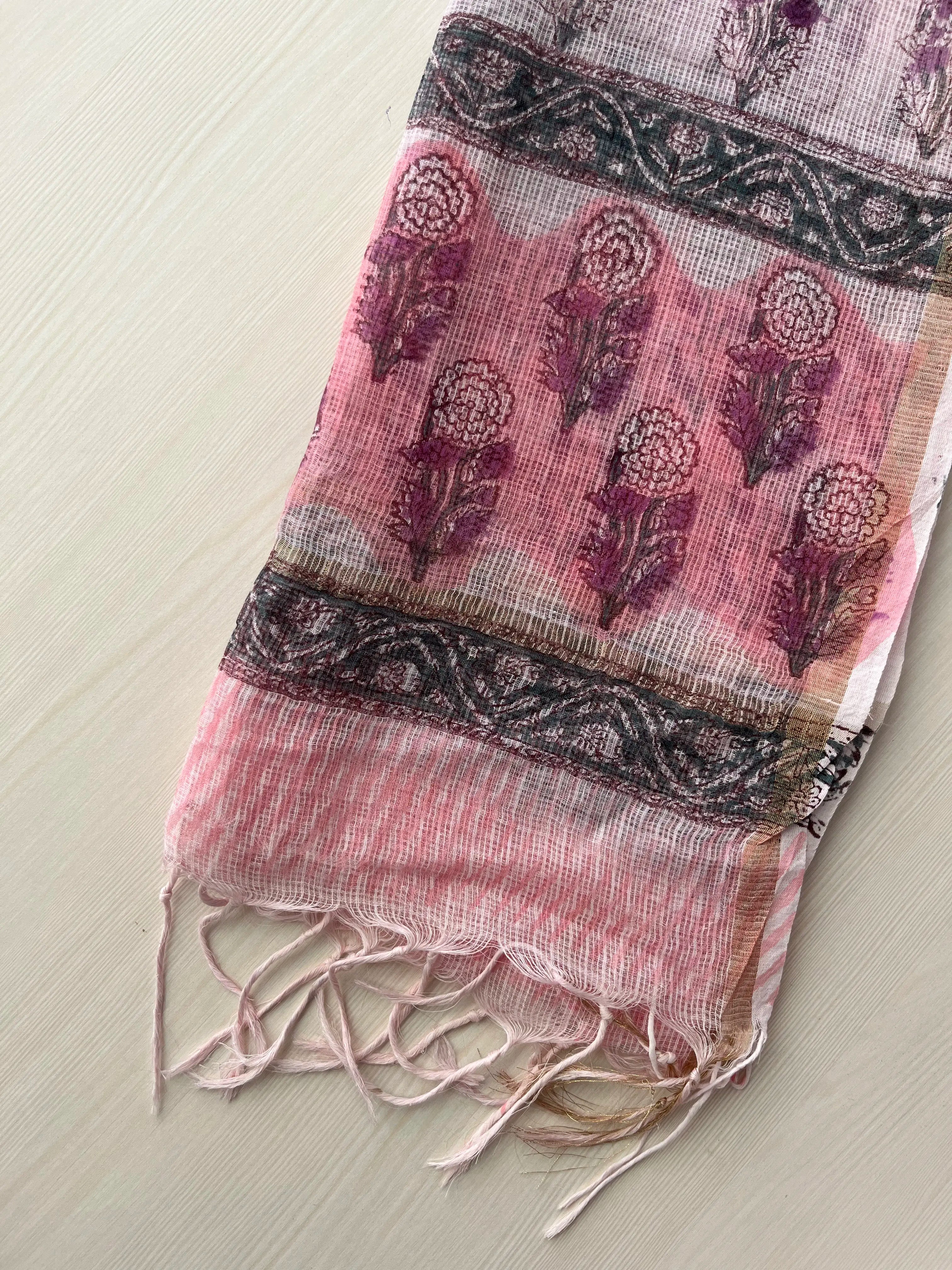 Hand Block Printed Full Kota Suit Pink Flora
