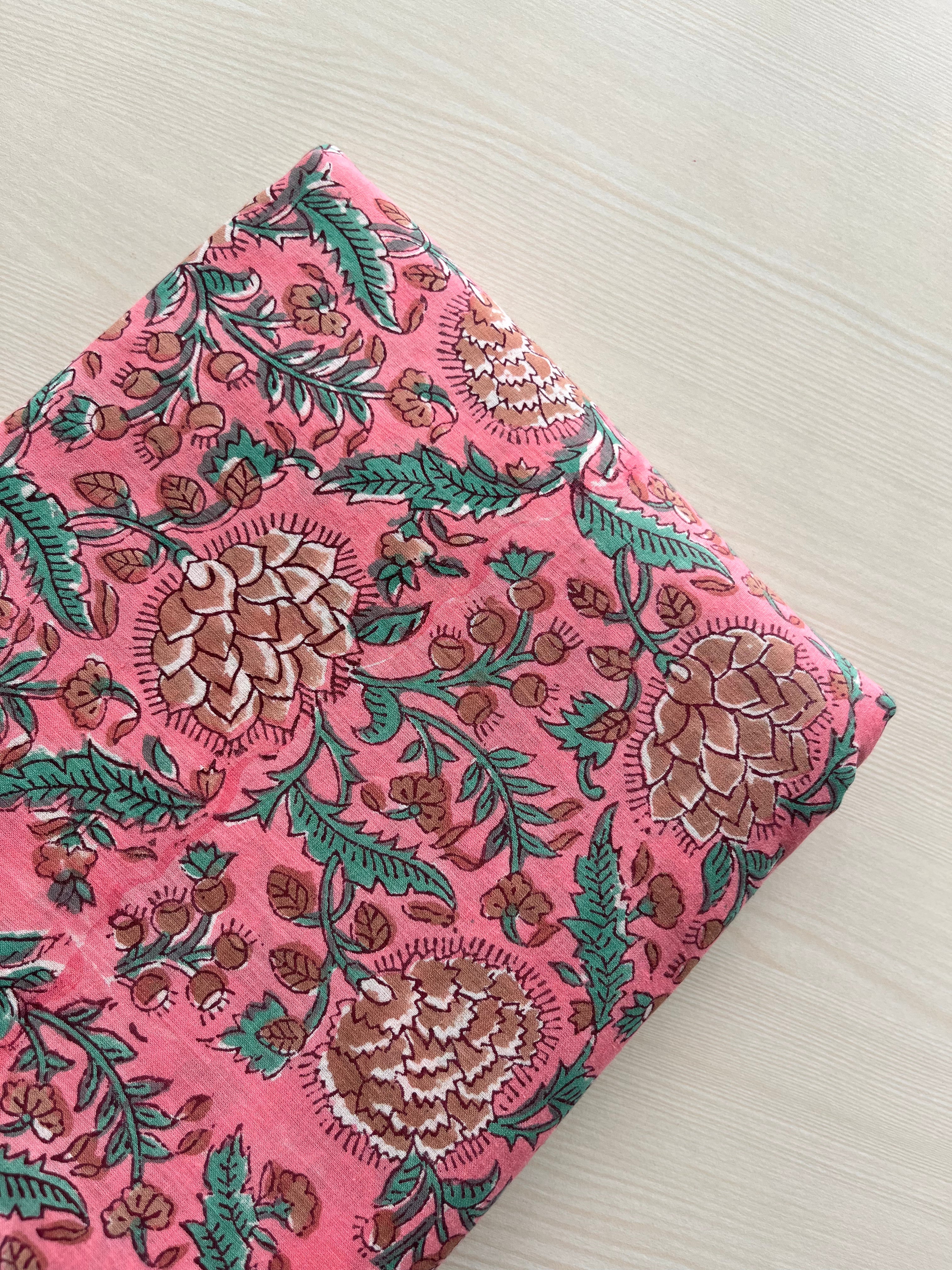 Hand Block Printed Pure Cotton Fabric Scarlet Blossom