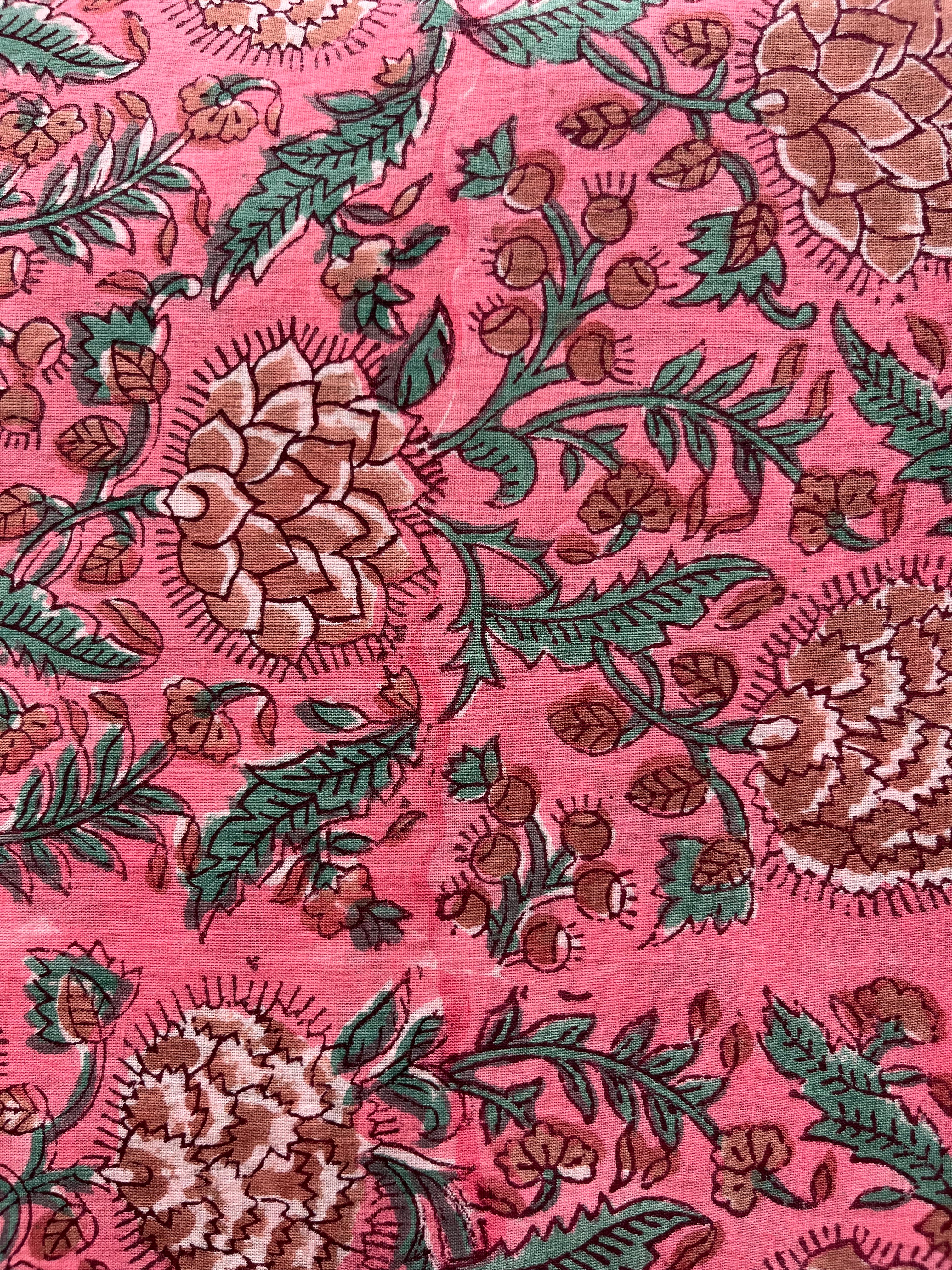 Hand Block Printed Pure Cotton Fabric Scarlet Blossom