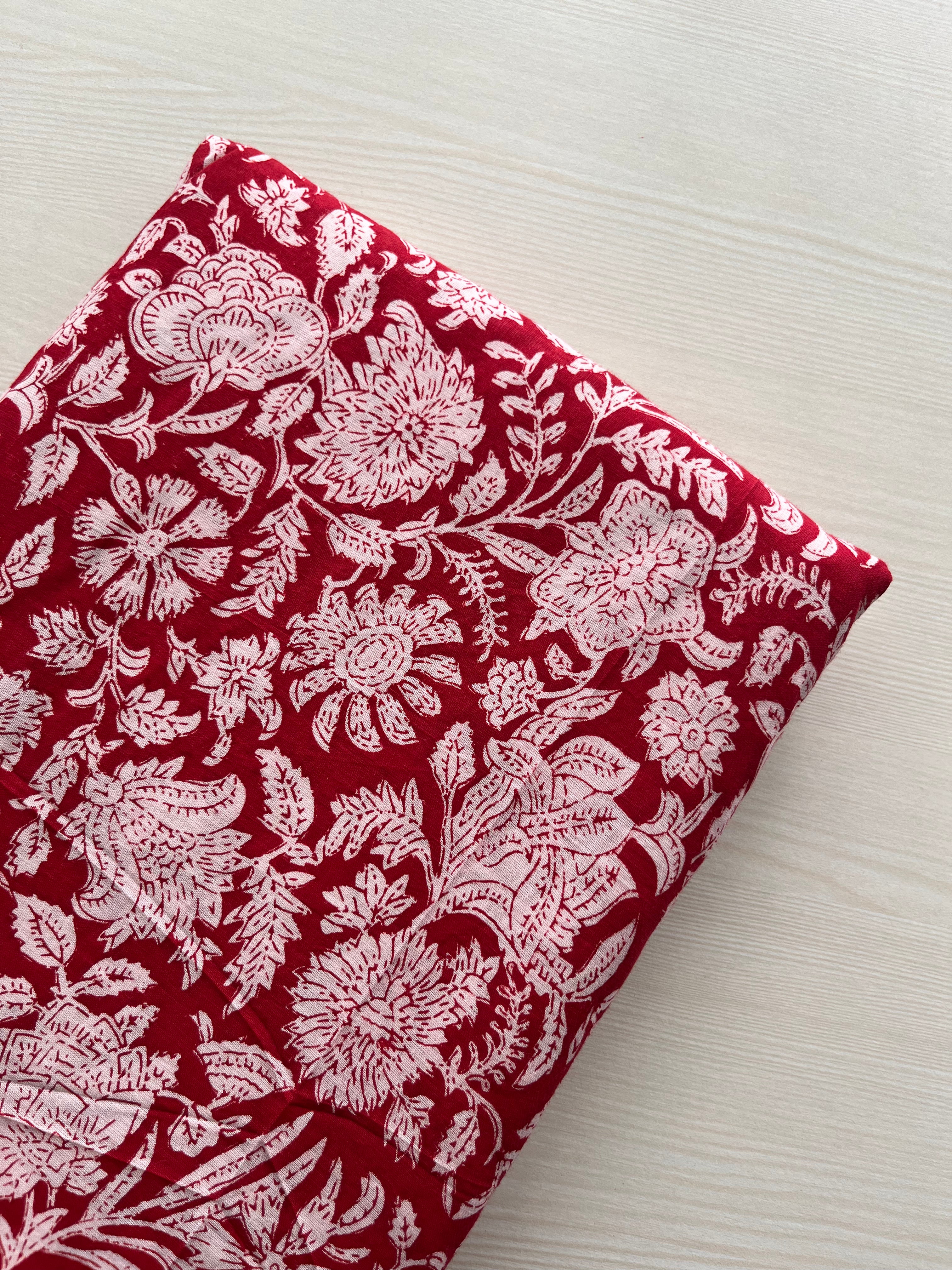 Hand Block Printed Pure Cotton Fabric Pink Paradise