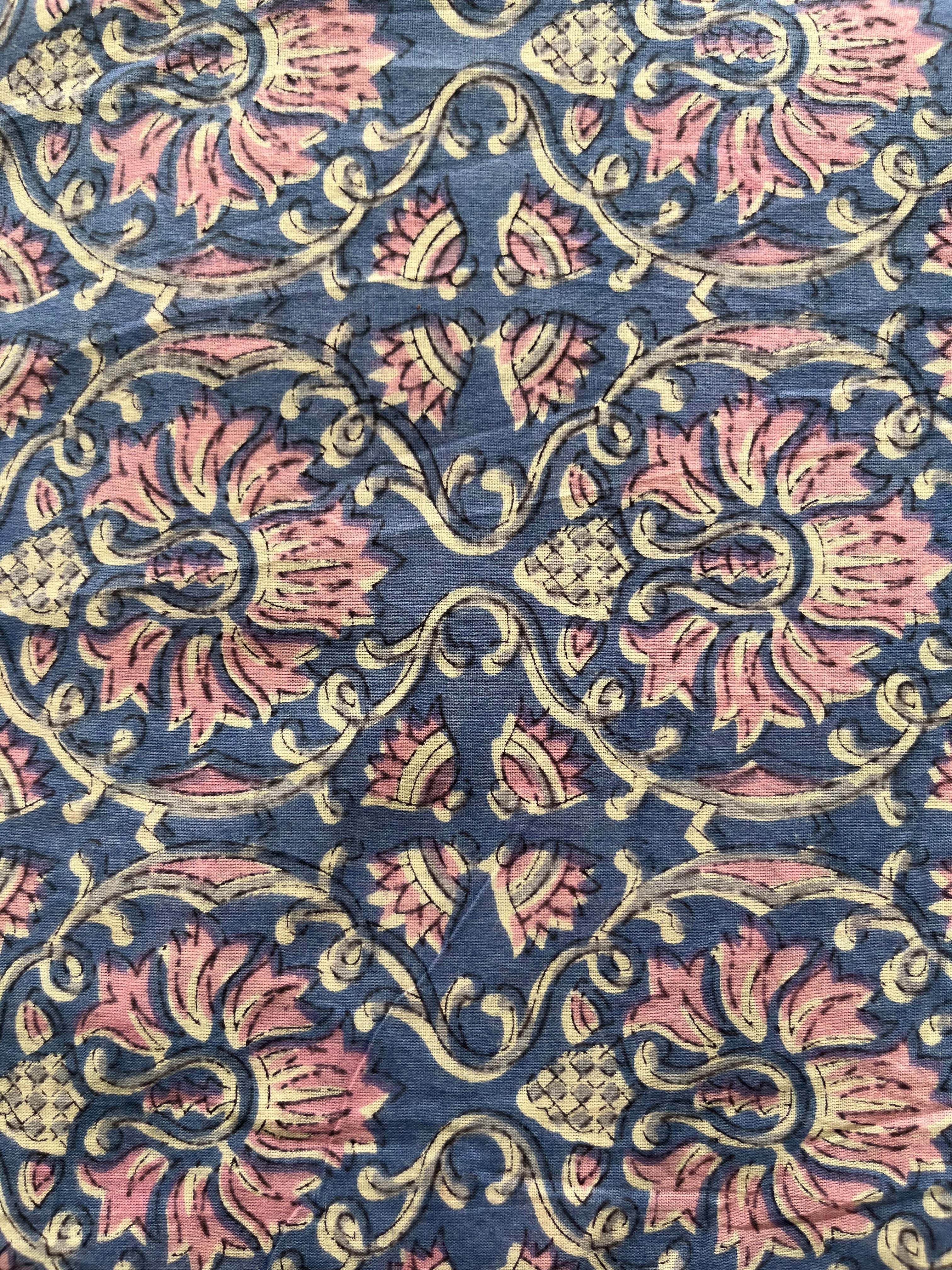 Hand Block Printed Pure Cotton Fabric Twilight Roses