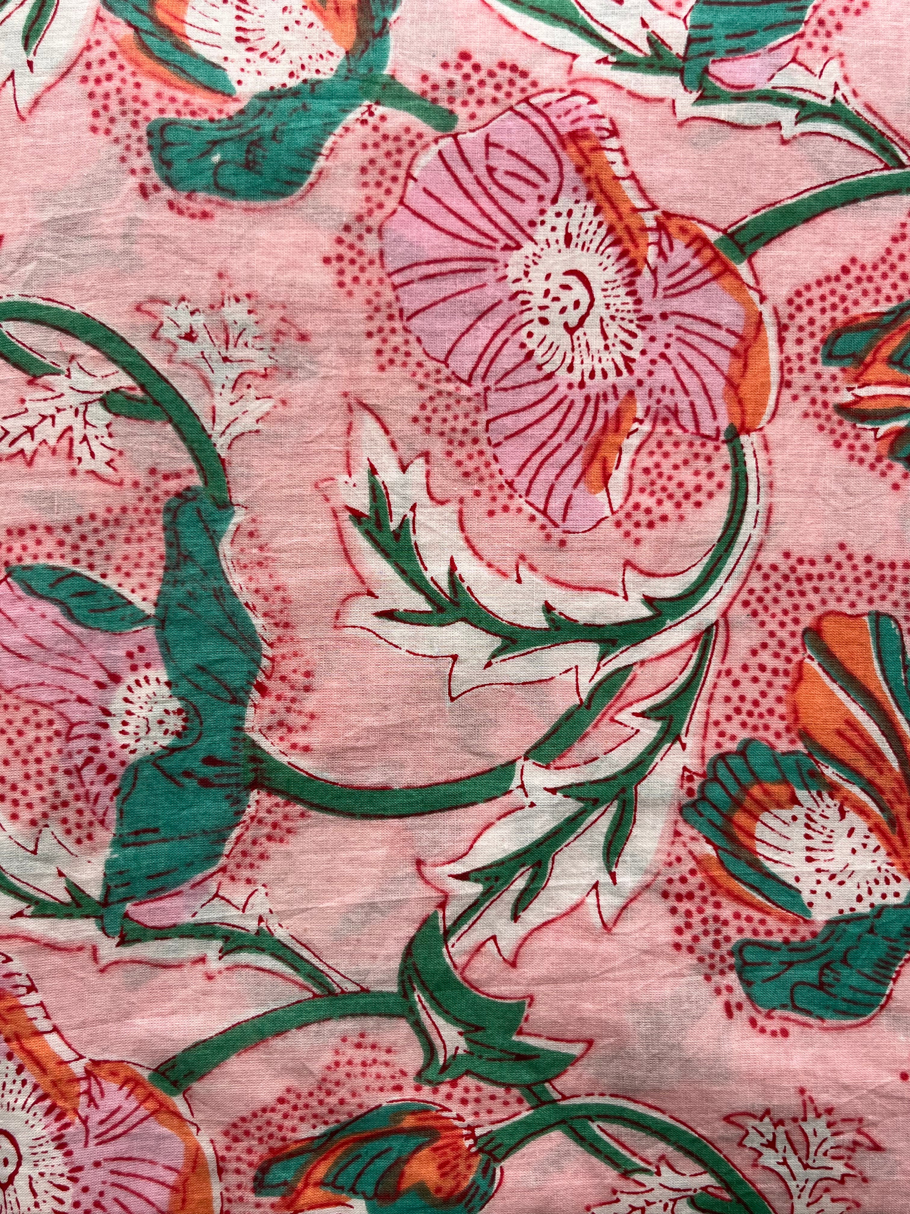 Hand Block Printed Pure Cotton Fabric Spring Stripes