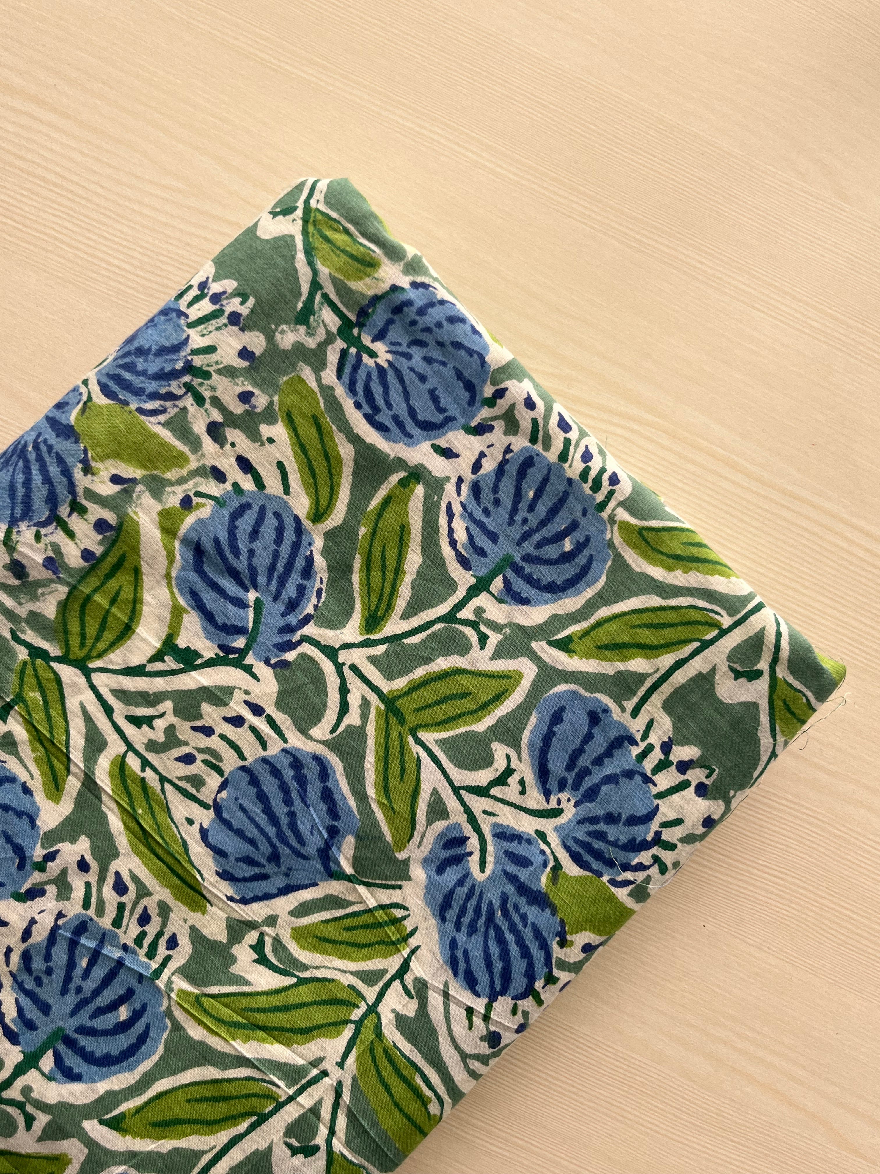 Hand Block Printed Pure Cotton Fabric Ruby Meadow