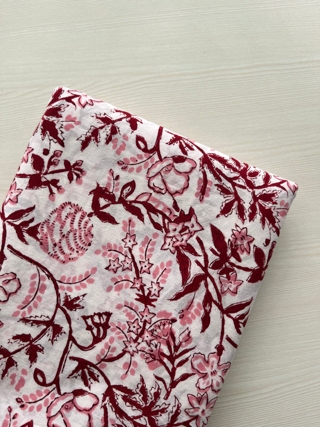 Hand Block Printed Pure Cotton Fabric Crimson Petals
