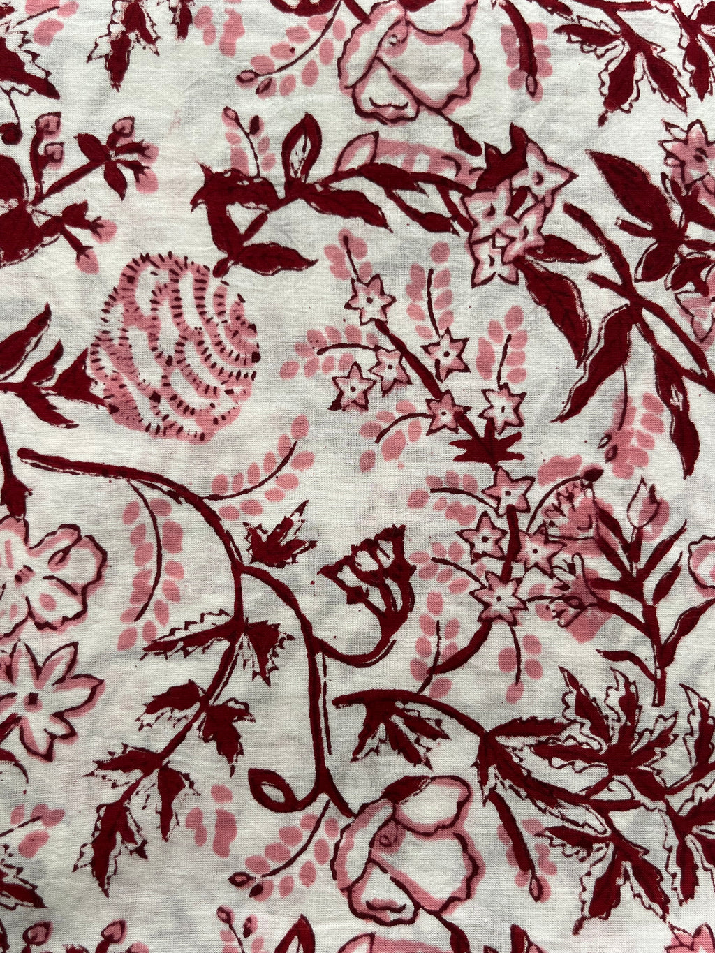 Hand Block Printed Pure Cotton Fabric Crimson Petals