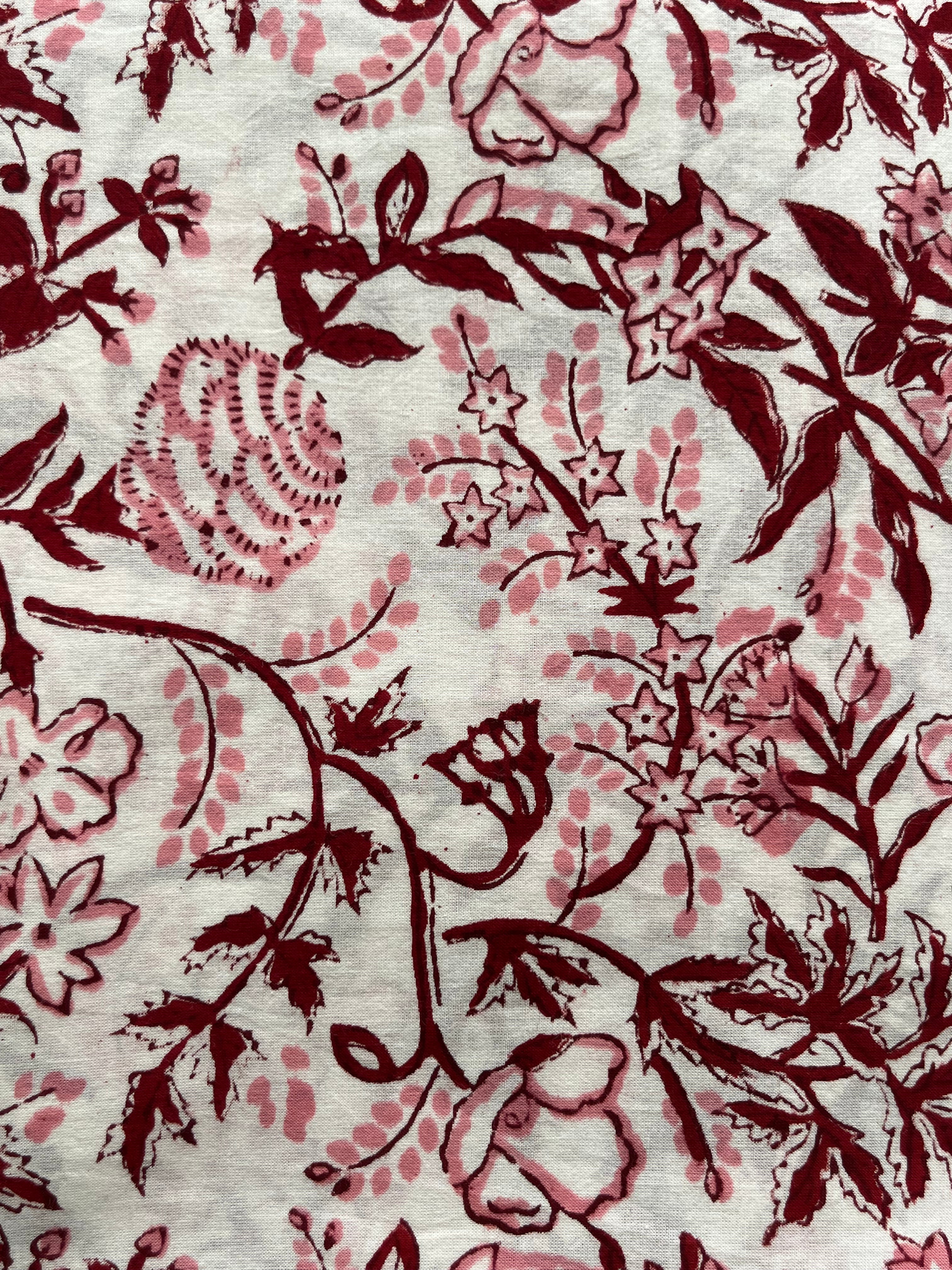 Hand Block Printed Pure Cotton Fabric Crimson Petals