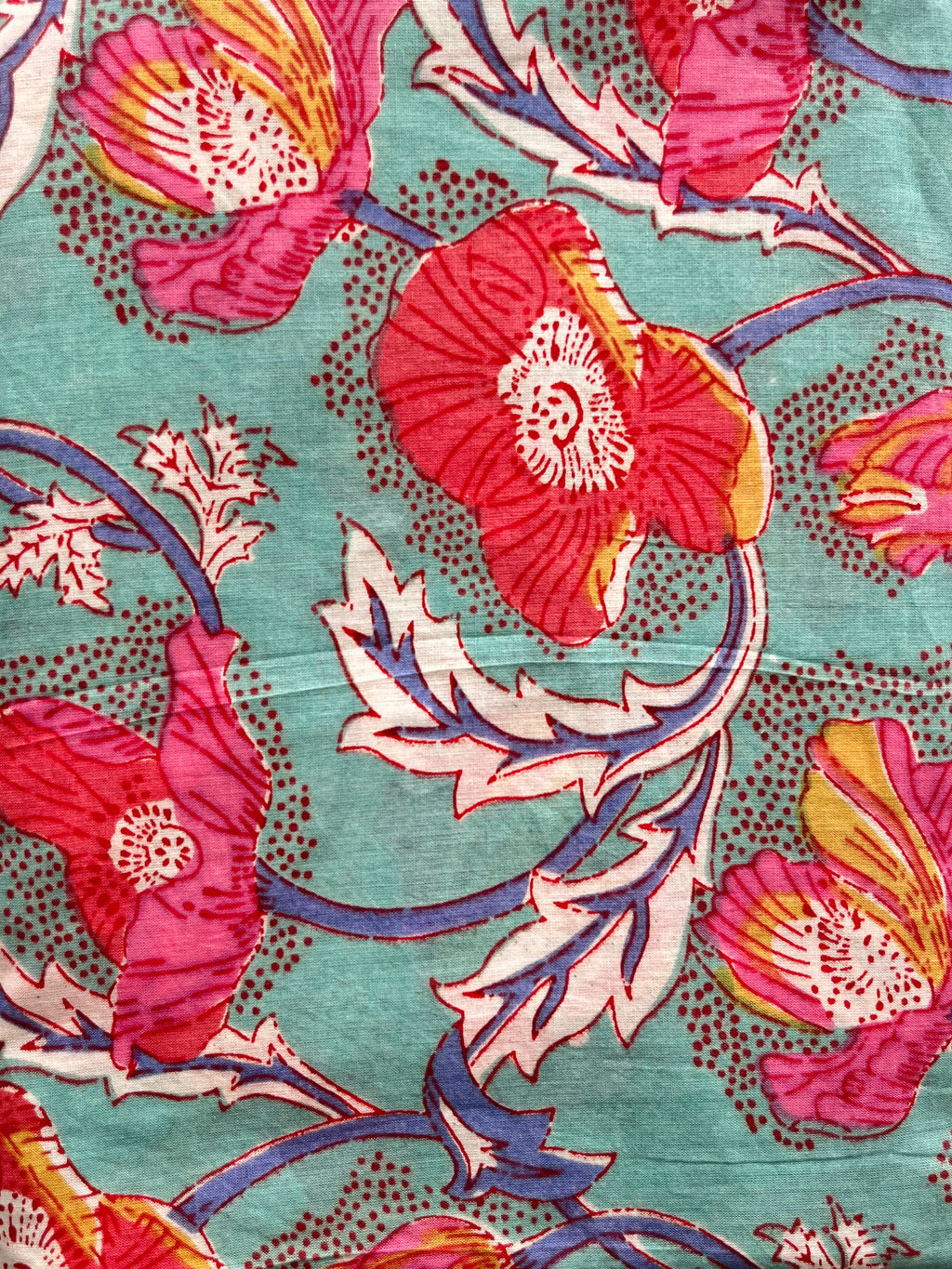 Hand Block Printed Pure Cotton Fabric Indigo Garden