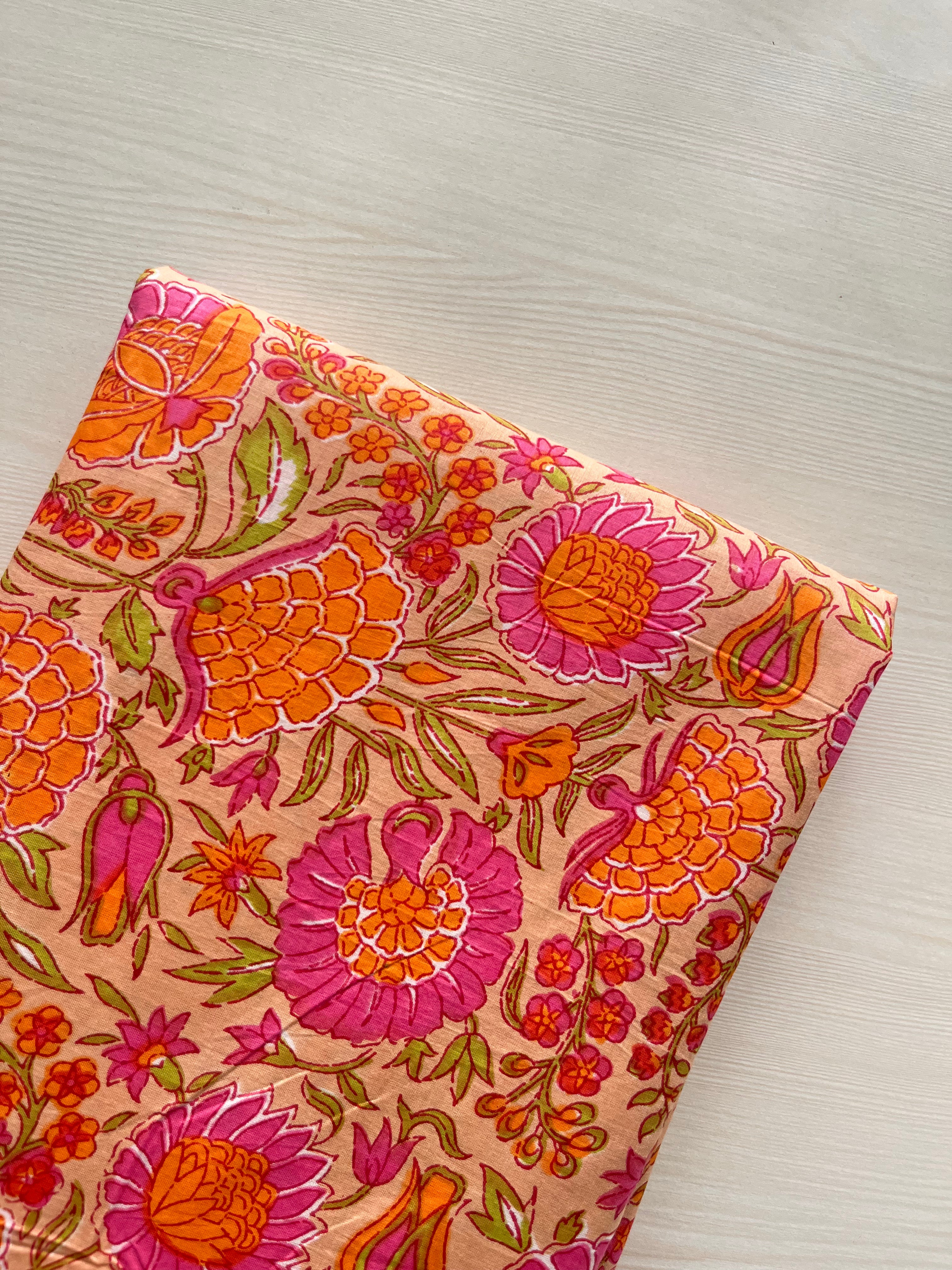 Hand Block Printed Pure Cotton Fabric Scarlet Vine