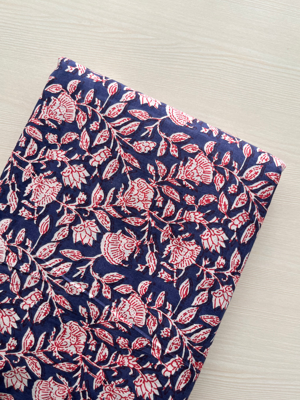 Hand Block Printed Pure Cotton Fabric Azure Petals