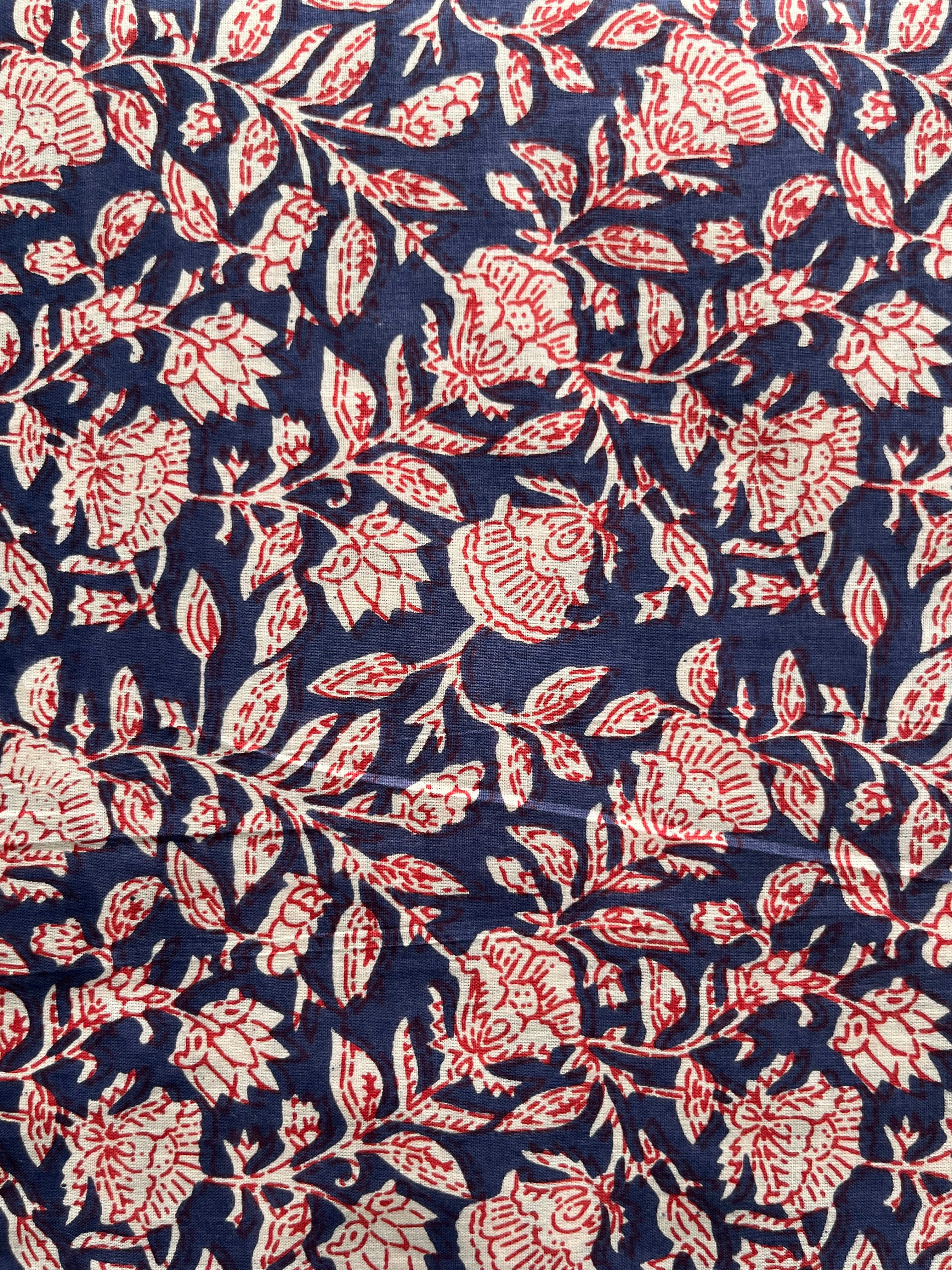 Hand Block Printed Pure Cotton Fabric Azure Petals