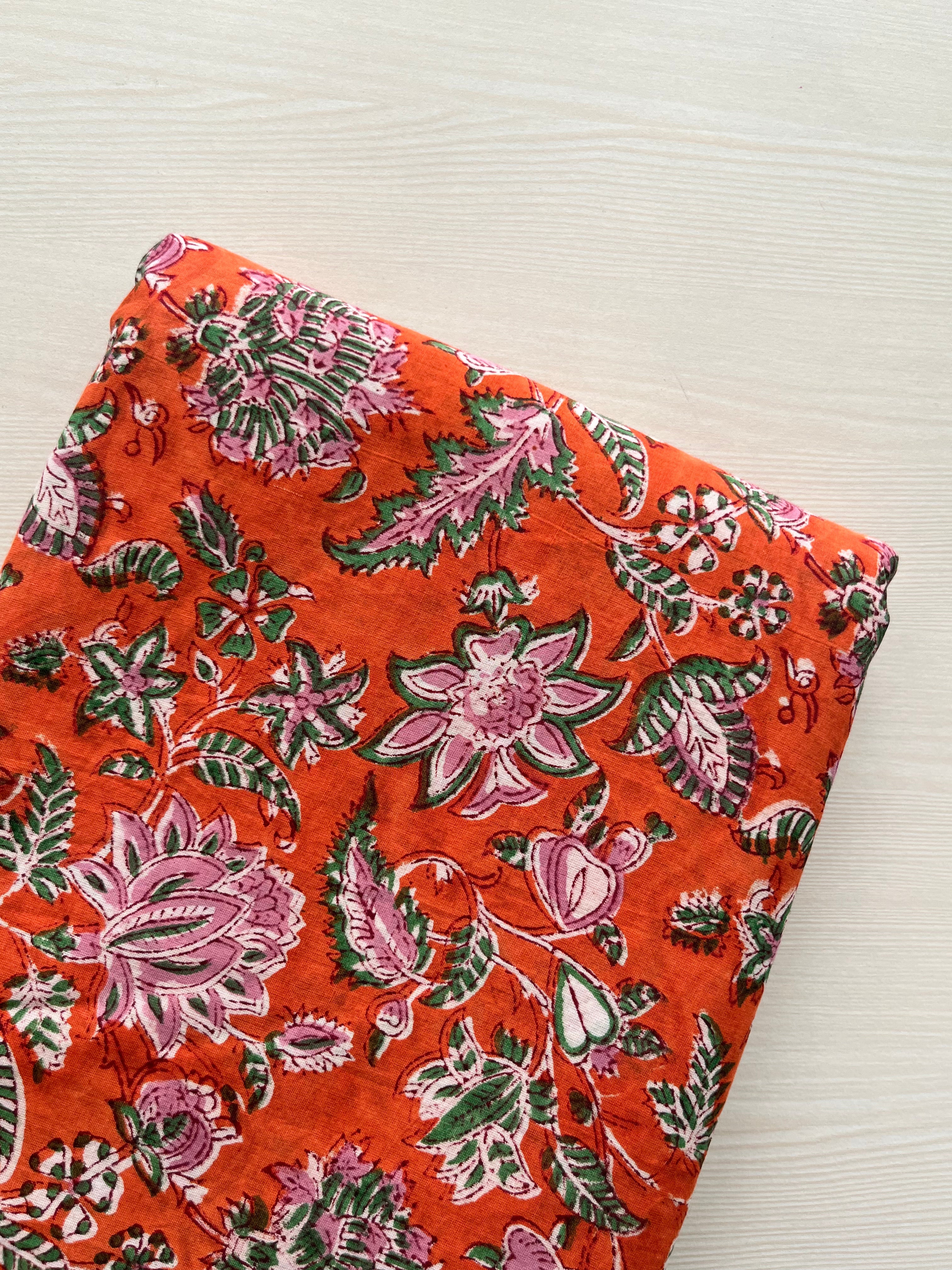 Hand Block Printed Pure Cotton Fabric Sunflower Burst