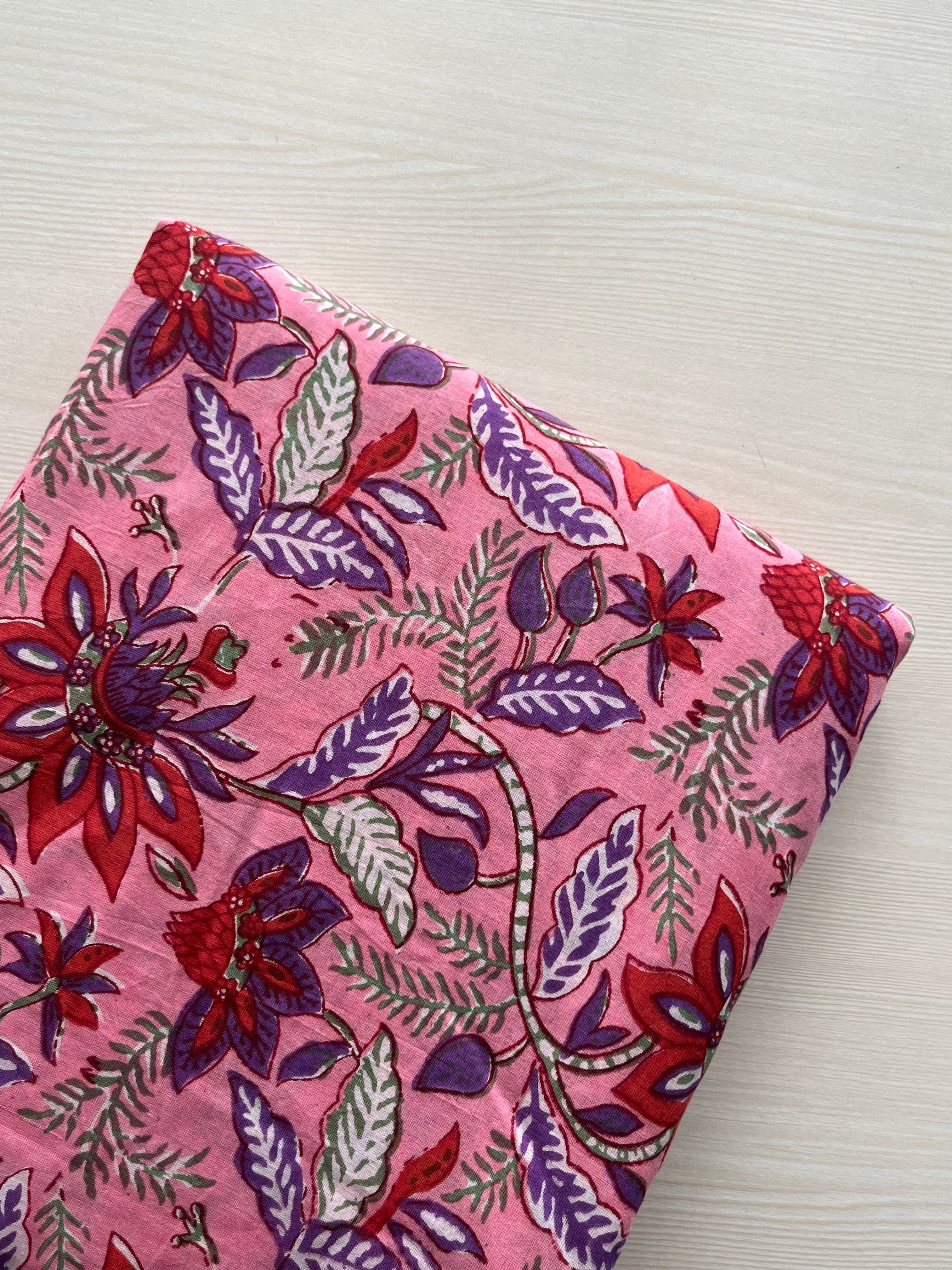 Hand Block Printed Pure Cotton Fabric Ruby Sun