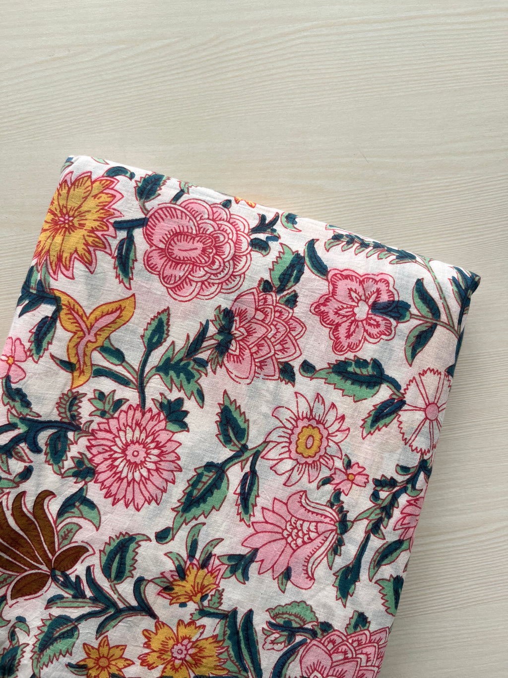 Hand Block Printed Pure Cotton Fabric Ebony Floral