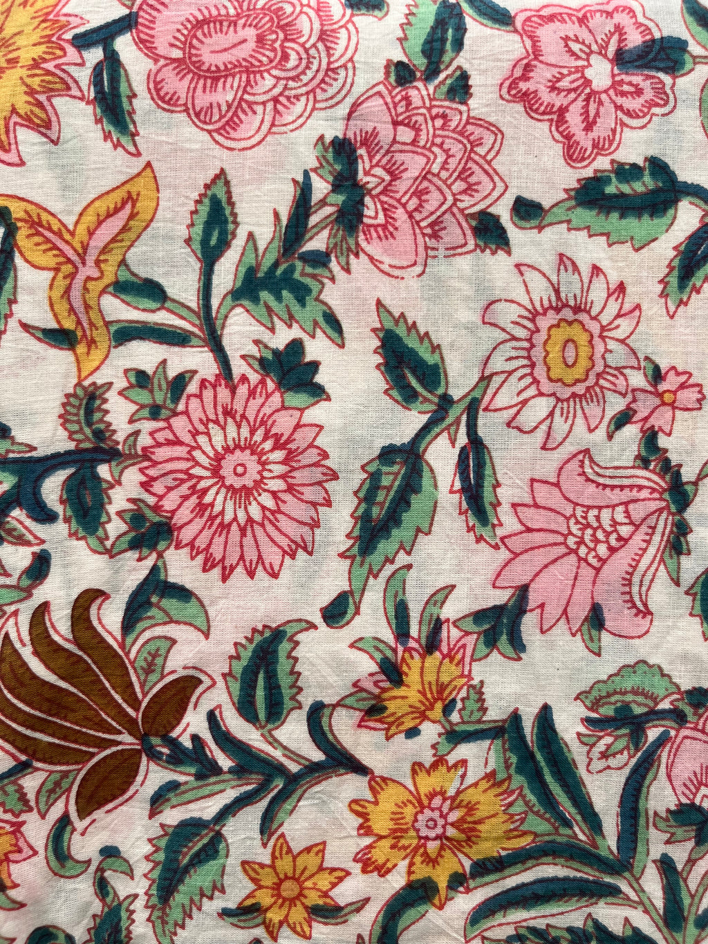 Hand Block Printed Pure Cotton Fabric Ebony Floral