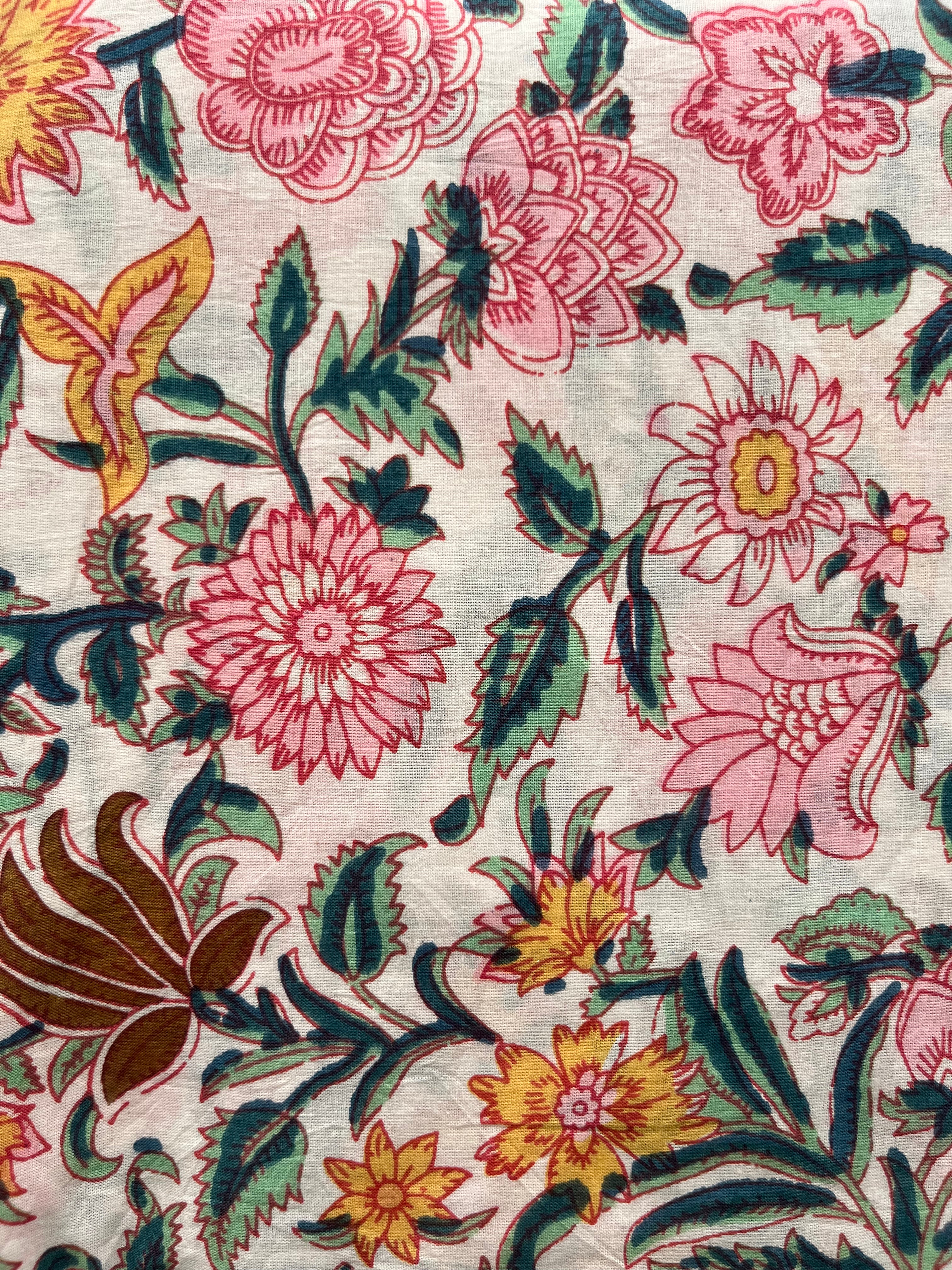 Hand Block Printed Pure Cotton Fabric Ebony Floral