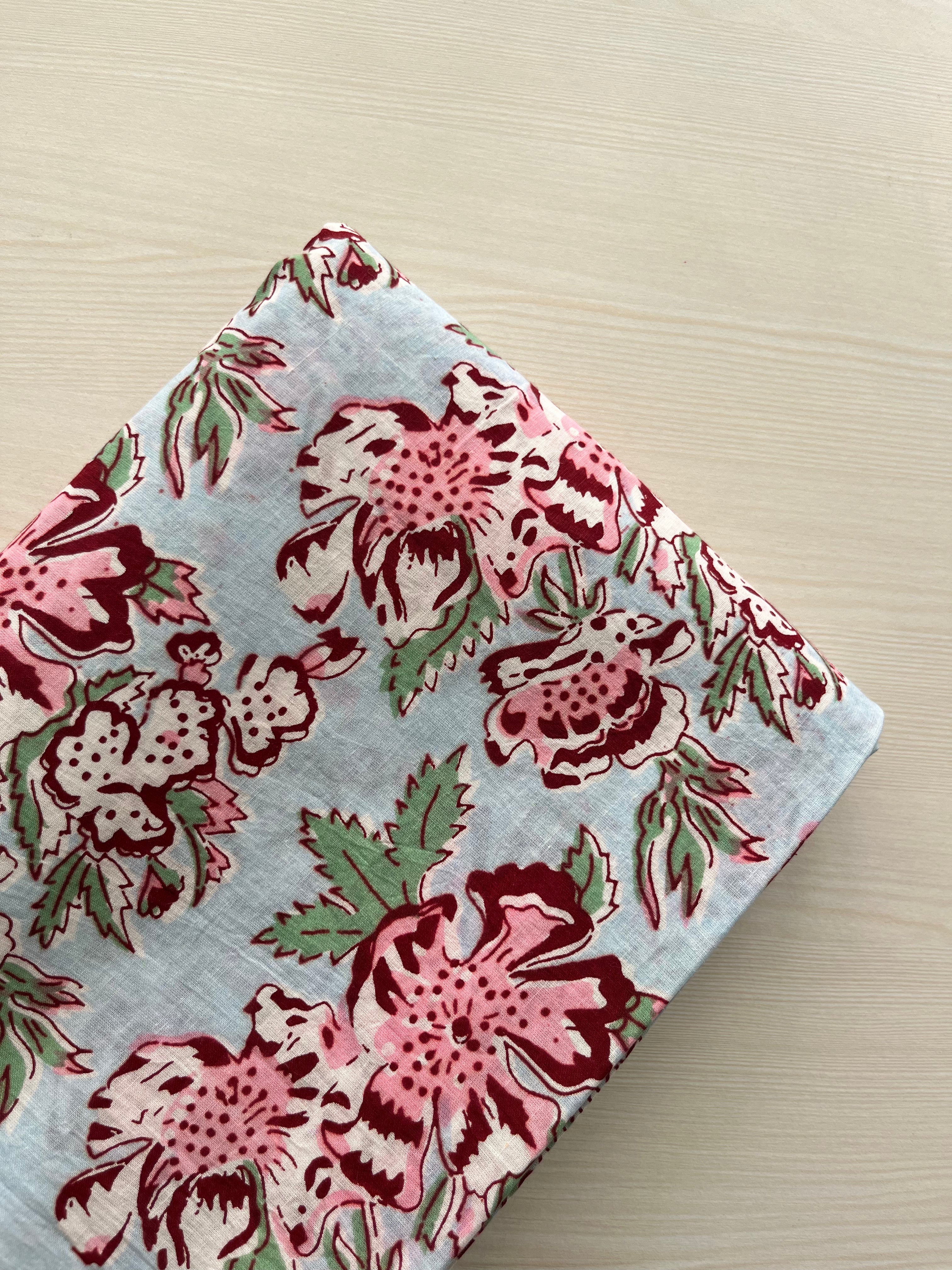 Hand Block Printed Pure Cotton Fabric Terra Floral