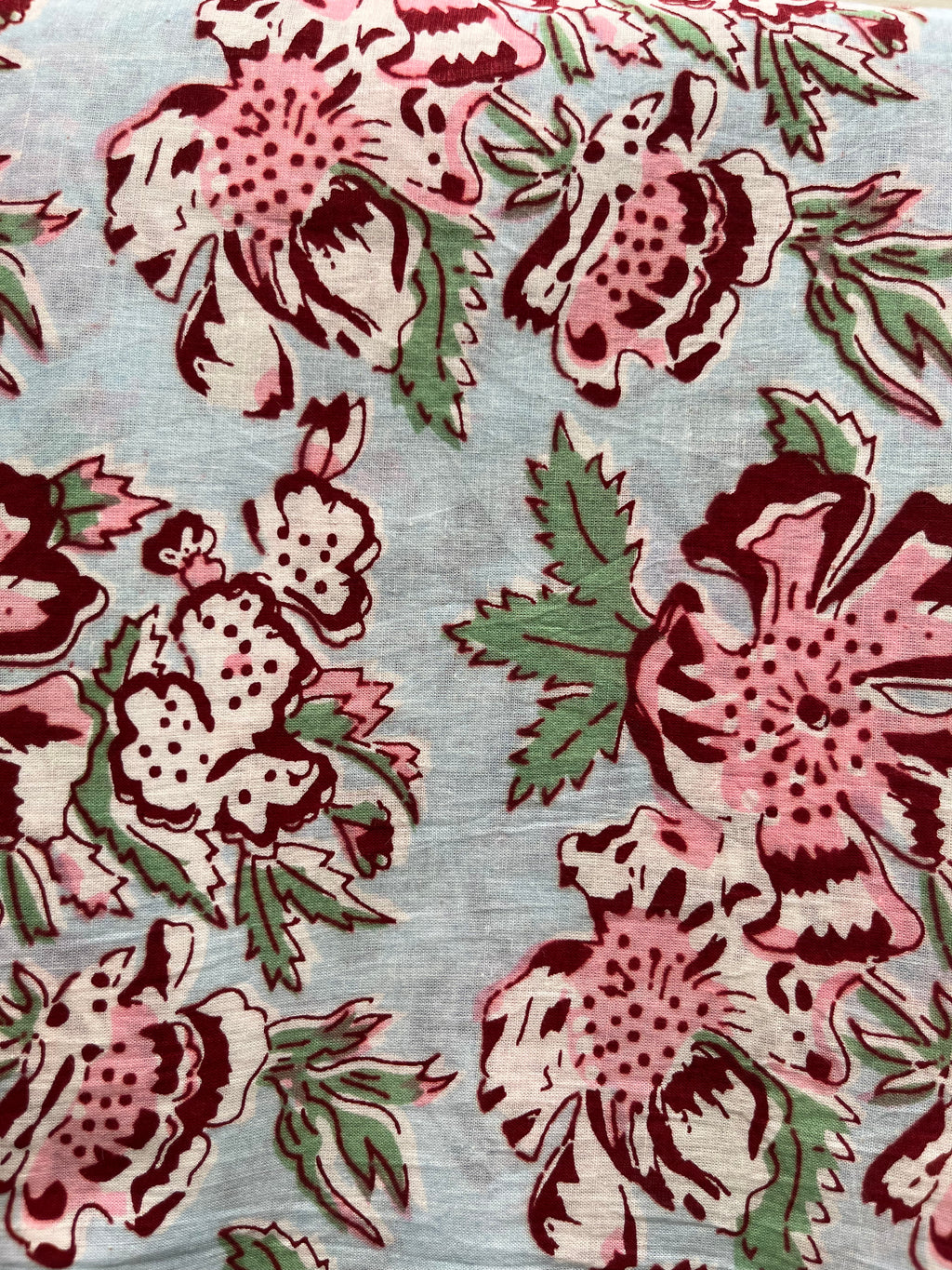 Hand Block Printed Pure Cotton Fabric Terra Floral