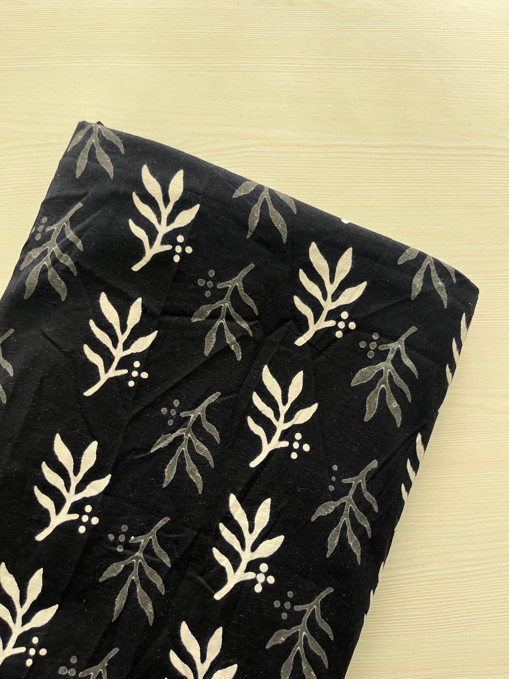 Hand Block Printed Pure Cotton Fabric Black Thistle