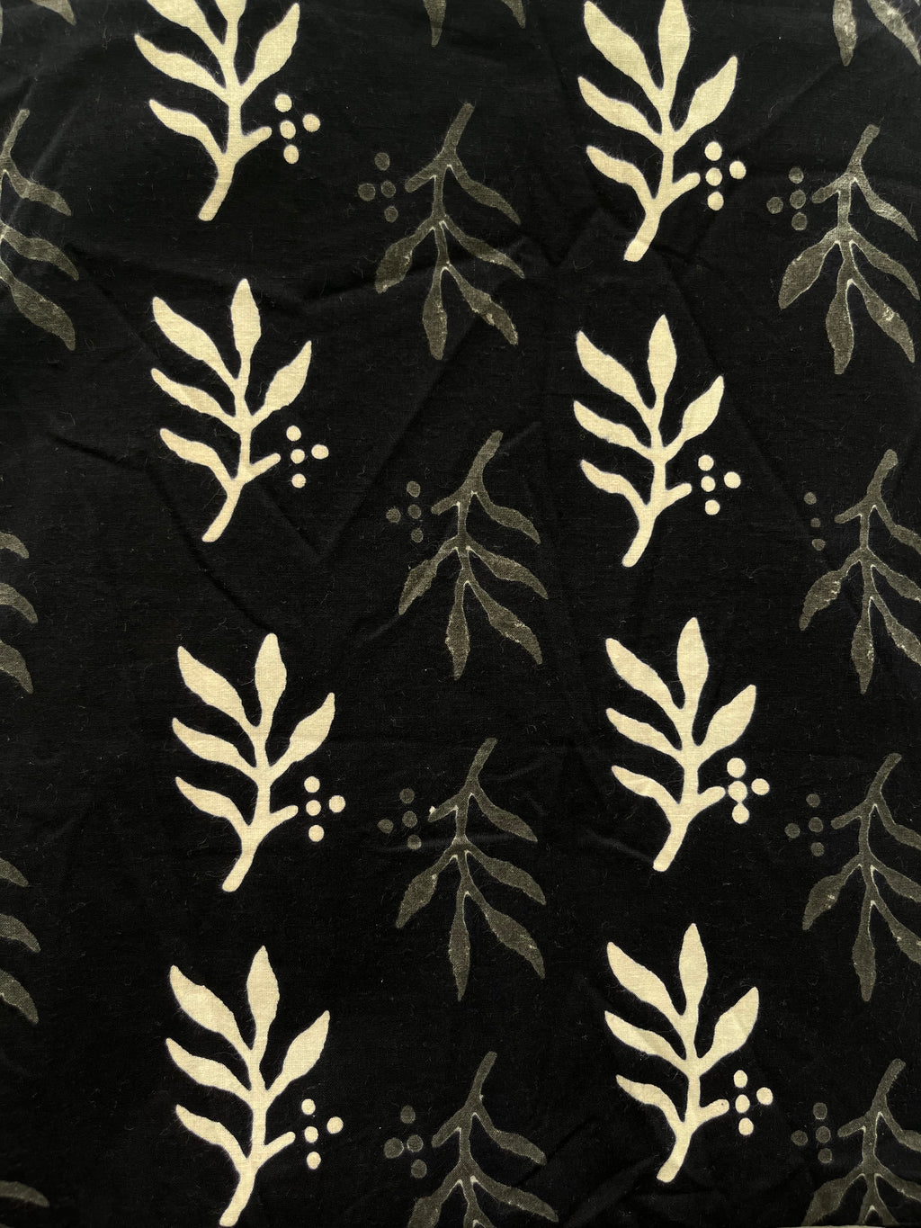 Hand Block Printed Pure Cotton Fabric Black Thistle
