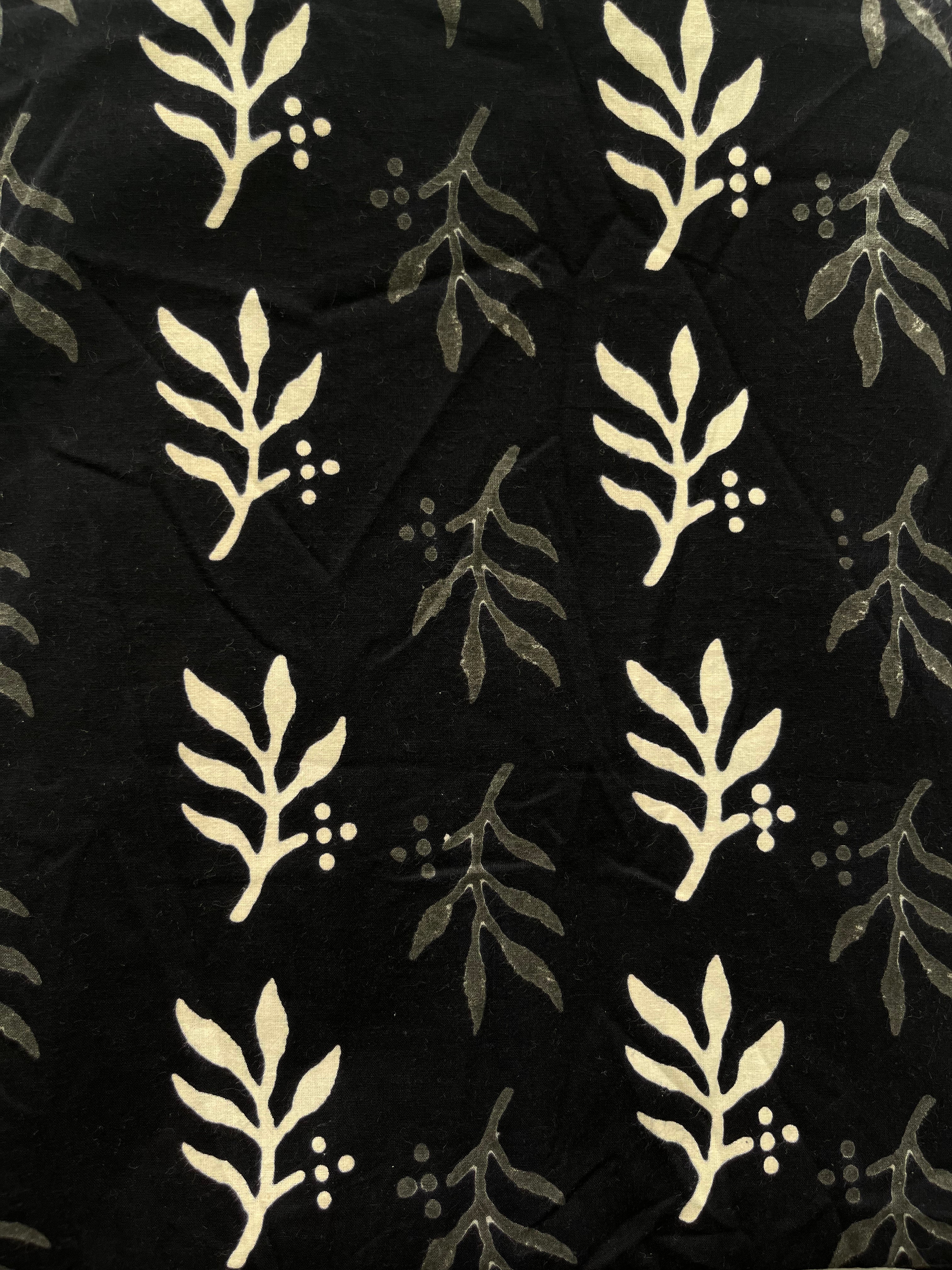 Hand Block Printed Pure Cotton Fabric Black Thistle