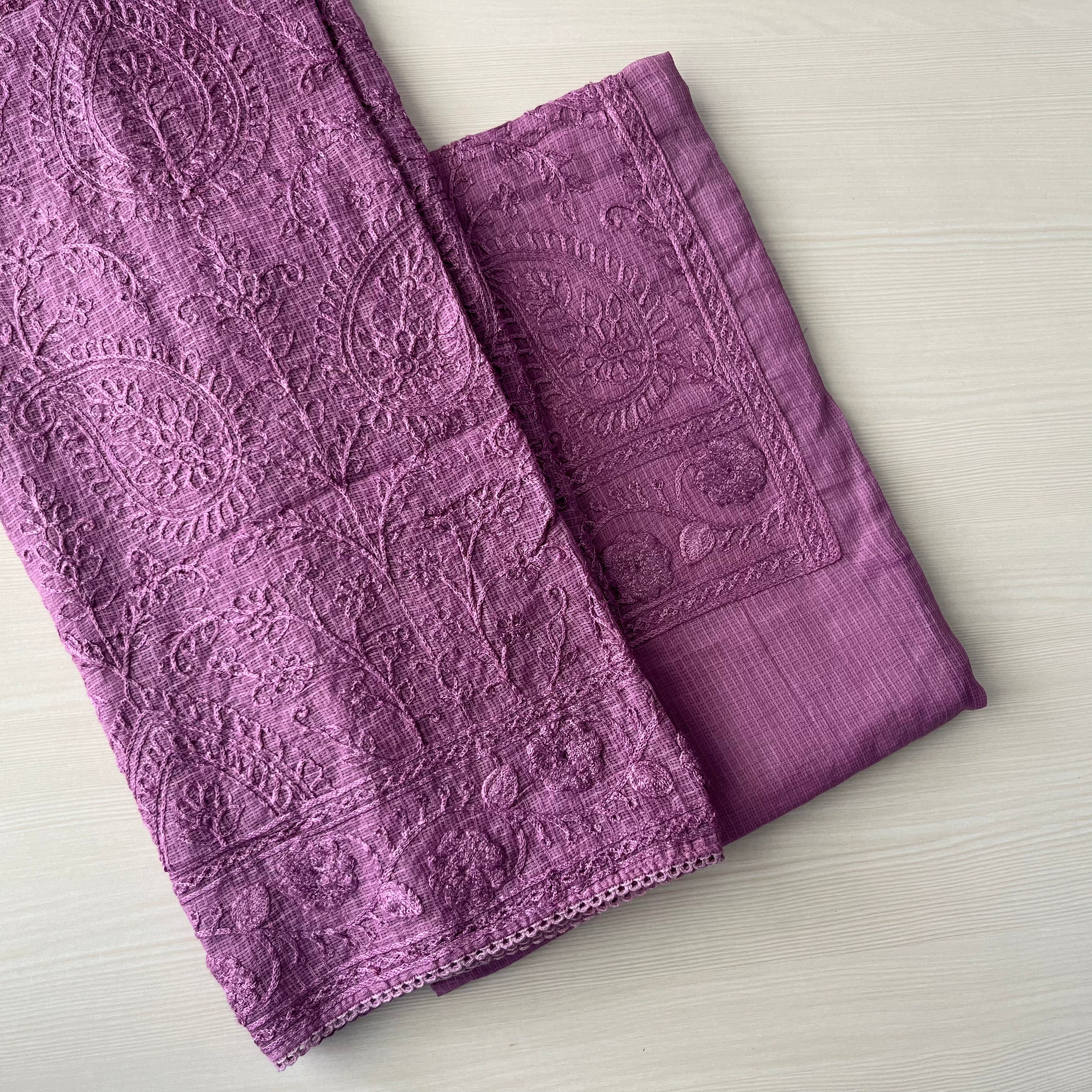 Designer Net Kota Embroidered Suit Set - Heavy Work Top & Full Embroidery Dupatta Lavender Purple
