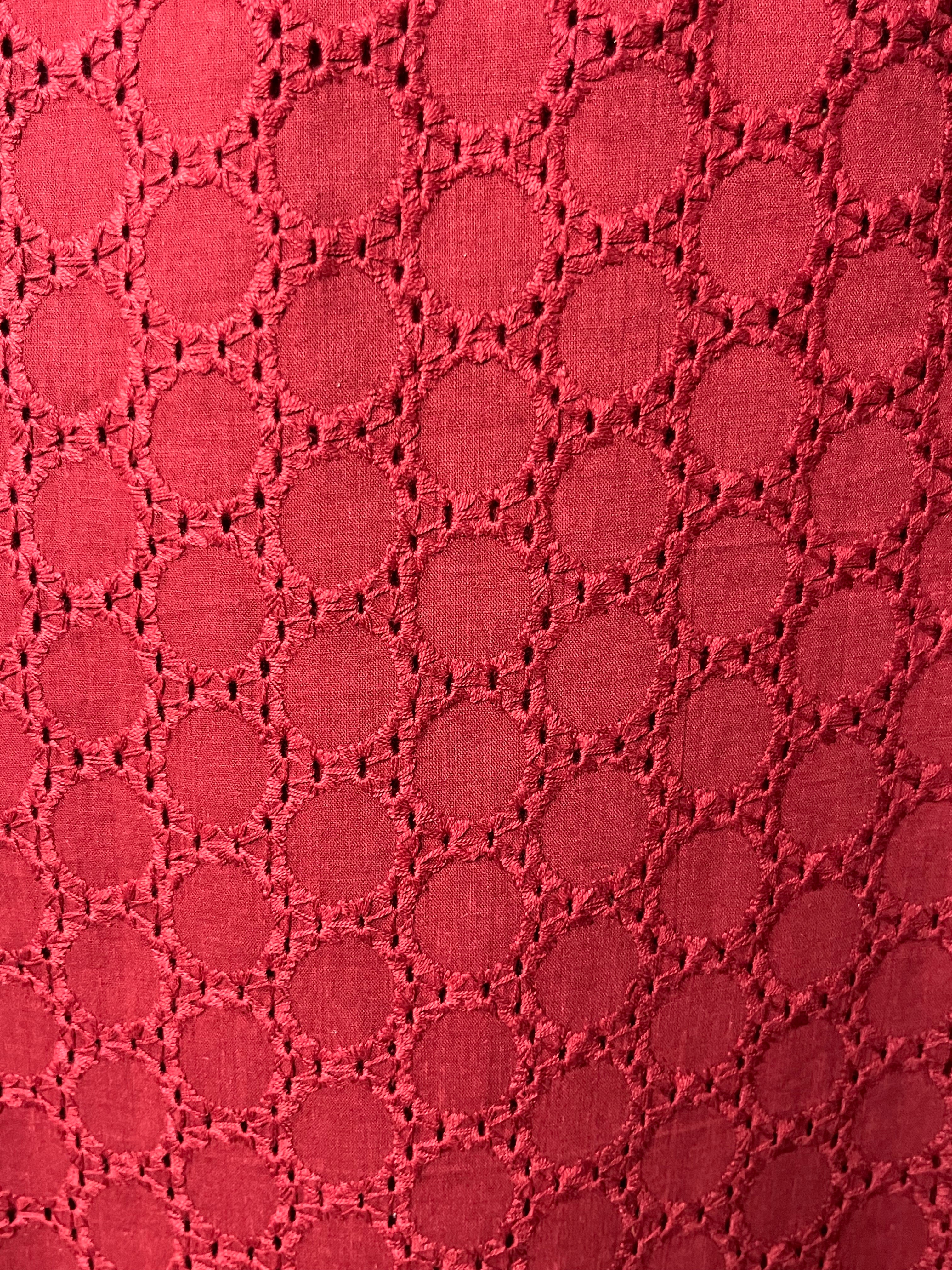 Red Hakoba Cotton Suit Set with Kalamkari Neck & Chanderi Dupatta