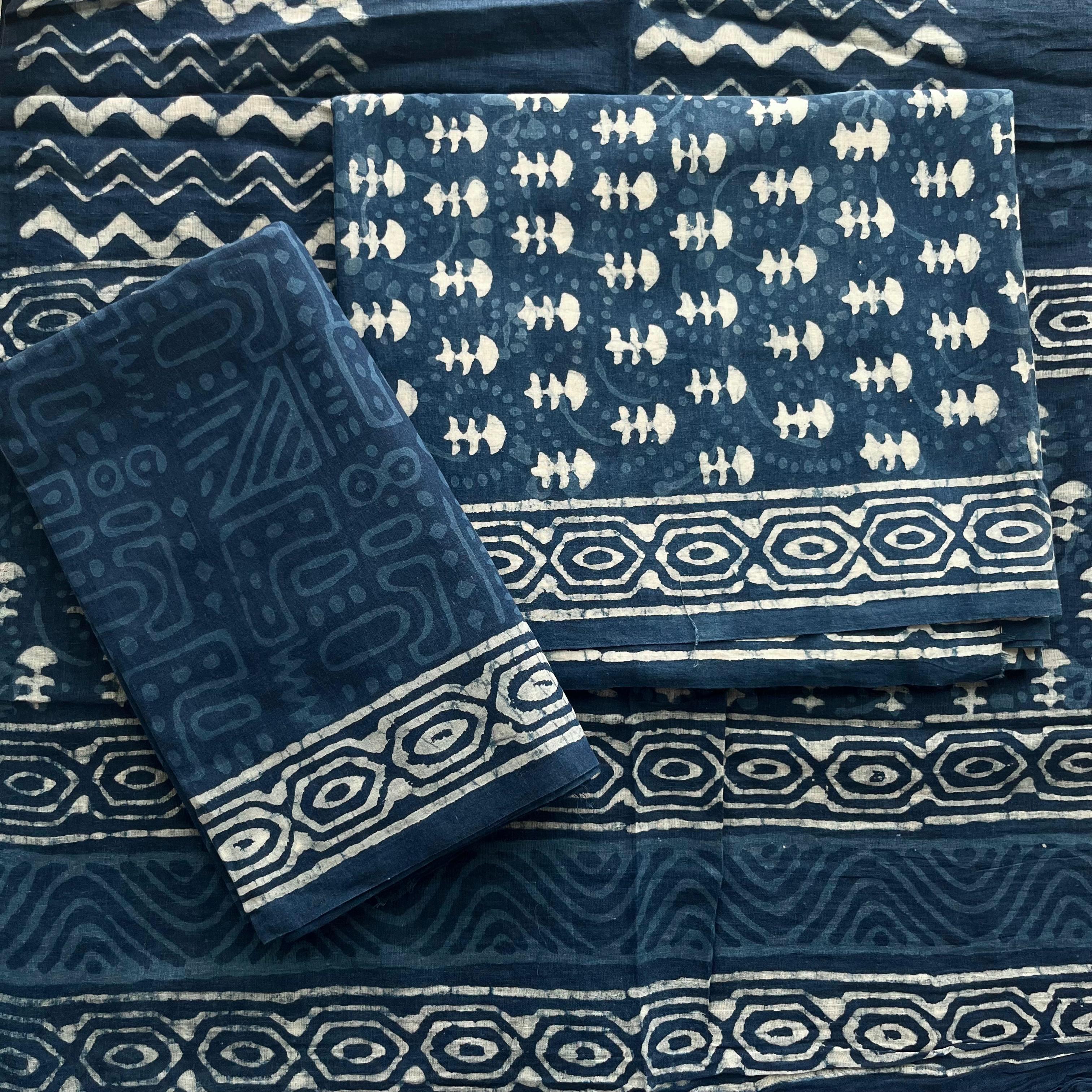 Indigo Calm – Pure Cotton Indigo Handblock Printed Suit Material