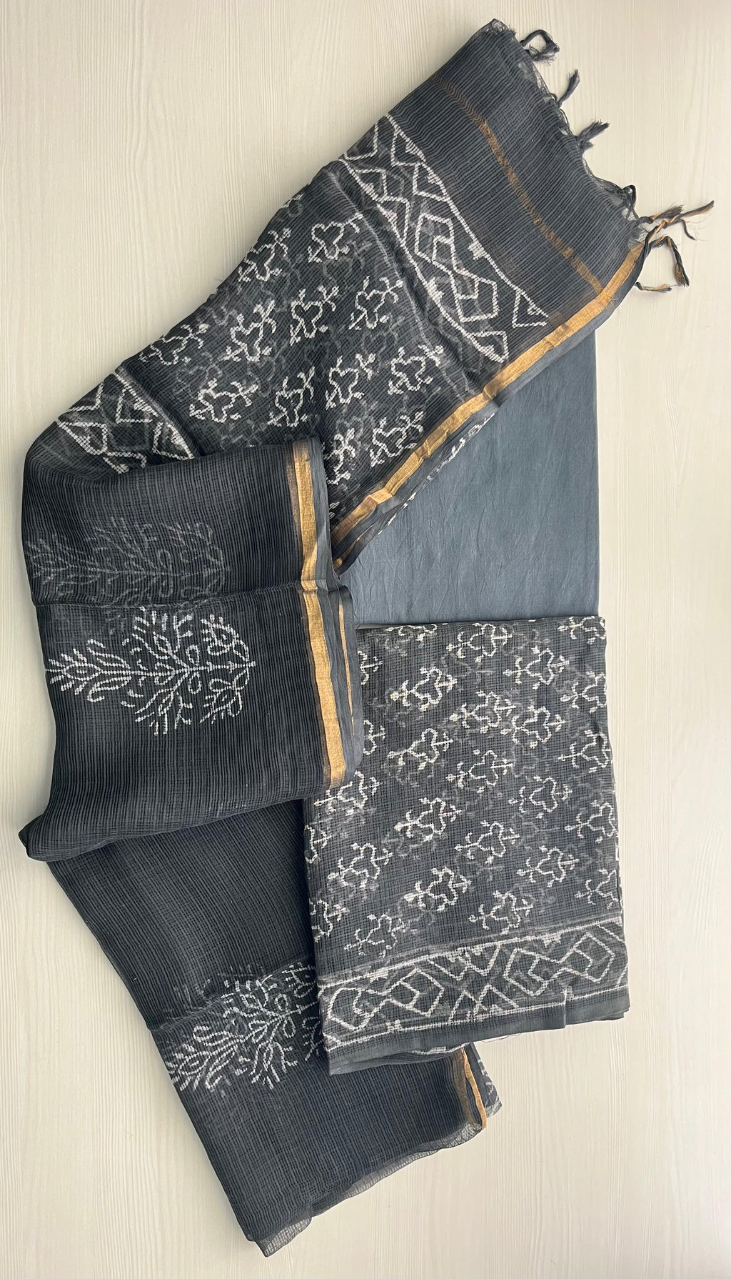Hand Block Printed Full Kota Suit Luxe Grey